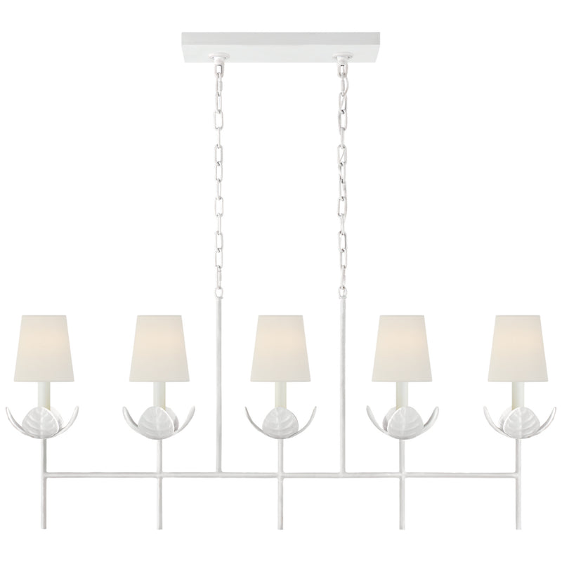 Julie Neill Illana Large Linear Chandelier in Plaster White with Linen Shade