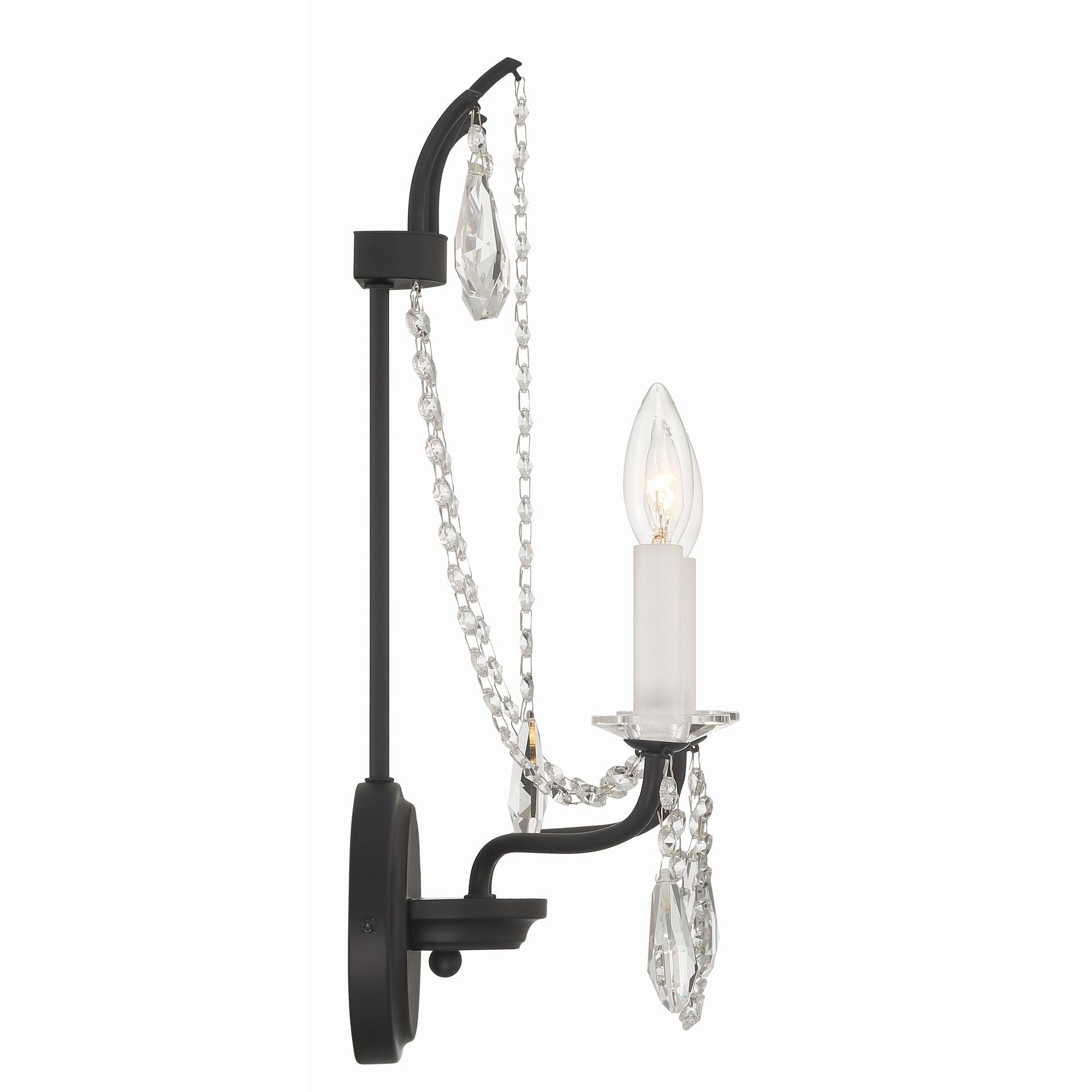 Karrington 2 Light Matte Black Sconce Hand Cut Crystal 12.5"W x 18.5"H x 6.75"D