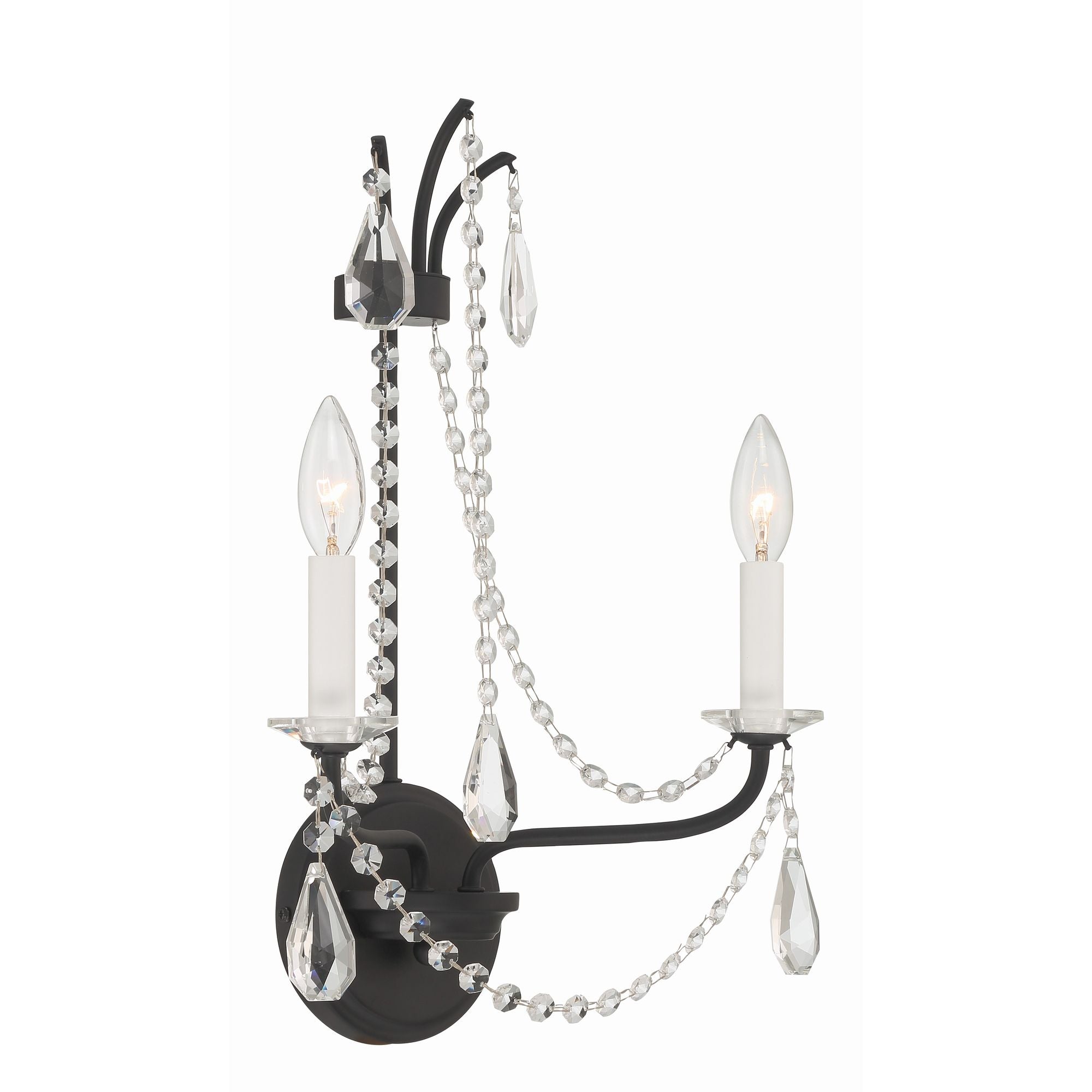 Karrington 2 Light Matte Black Sconce Hand Cut Crystal 12.5"W x 18.5"H x 6.75"D