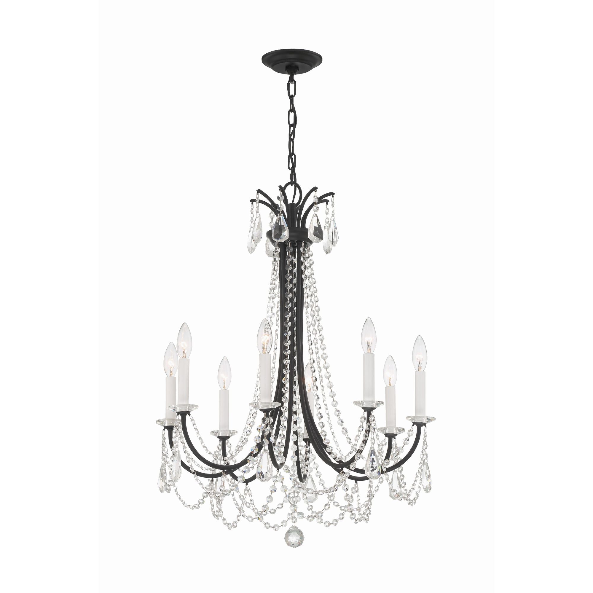 Karrington 8 Light Matte Black Chandelier Hand Cut Crystal 26"W x 31"H x 26"D