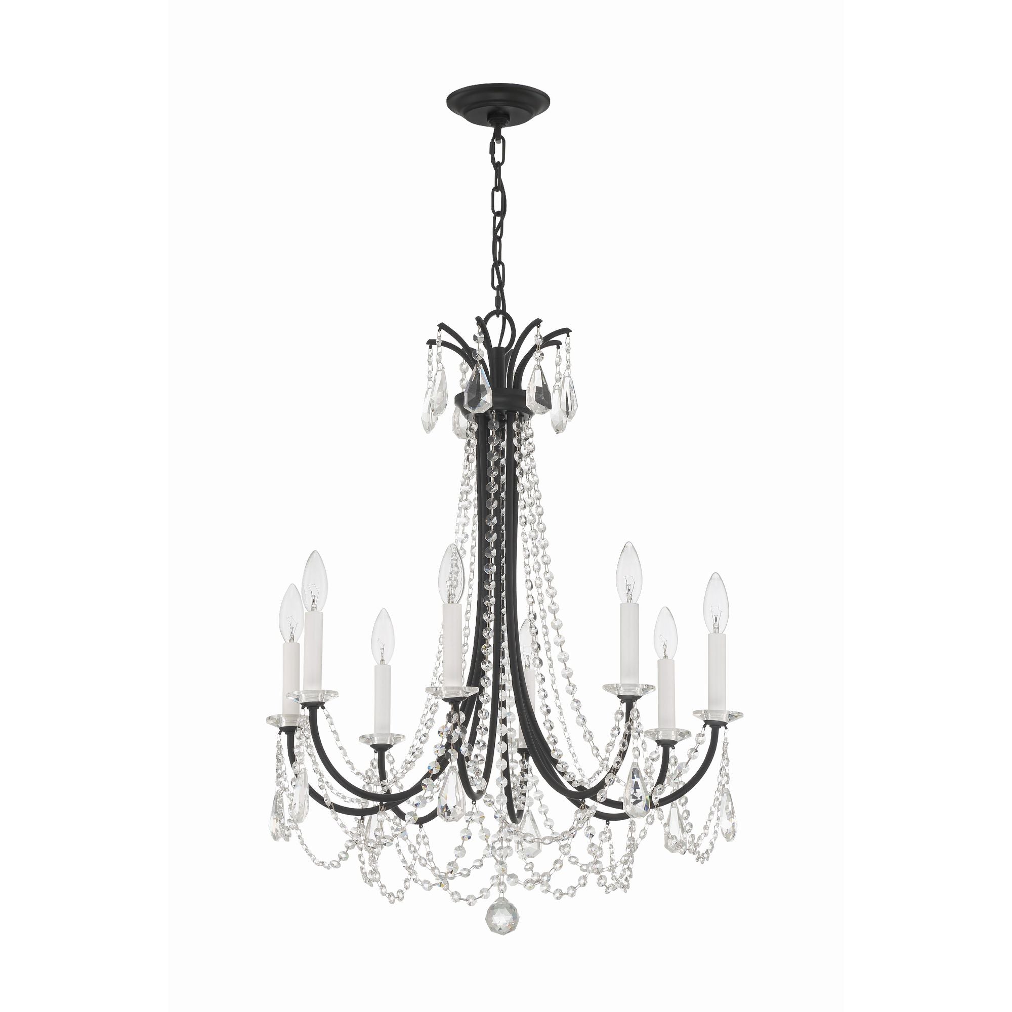 Karrington 8 Light Matte Black Chandelier Hand Cut Crystal 26"W x 31"H x 26"D