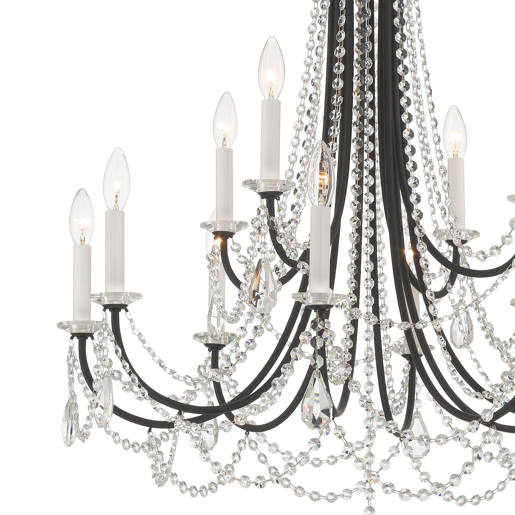 Karrington 12 Light Matte Black Chandelier Hand Cut Crystal 30"W x 40"H x 30"D