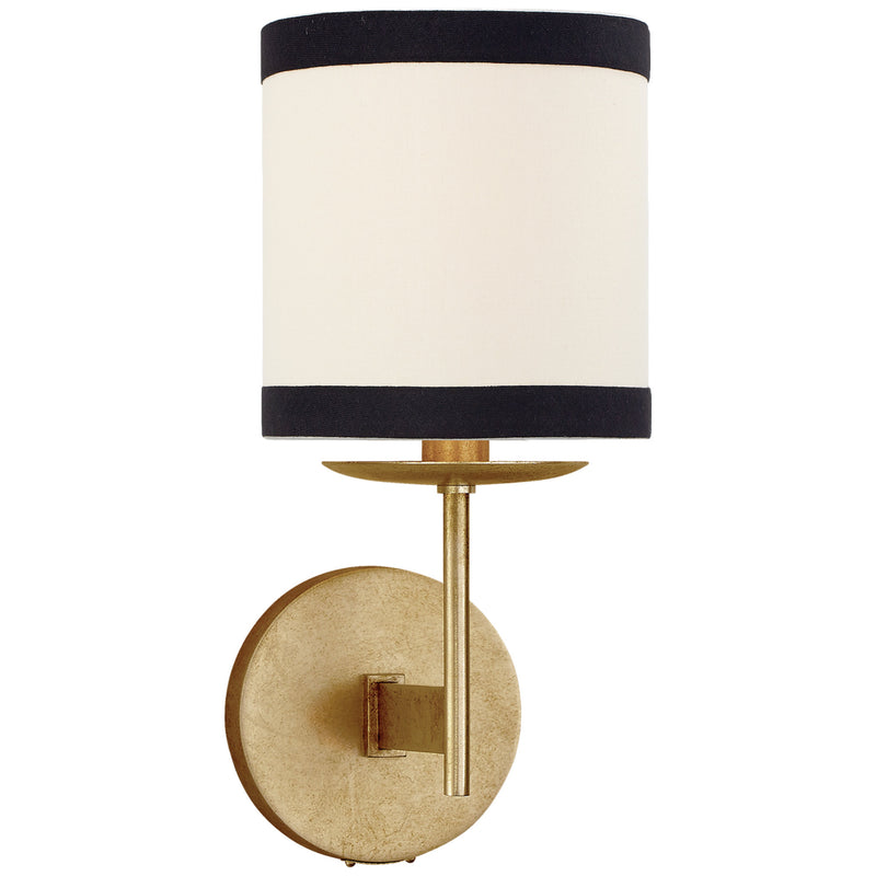 kate spade new york Walker Small Sconce in Gild with Cream Linen Shade with Black Linen Trim