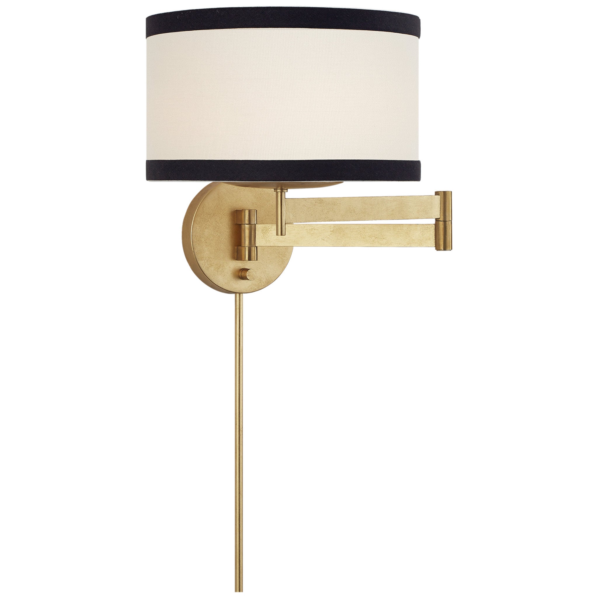 kate spade new york Walker Swing Arm Sconce in Gild with Cream Linen Shade with Black Linen Trim