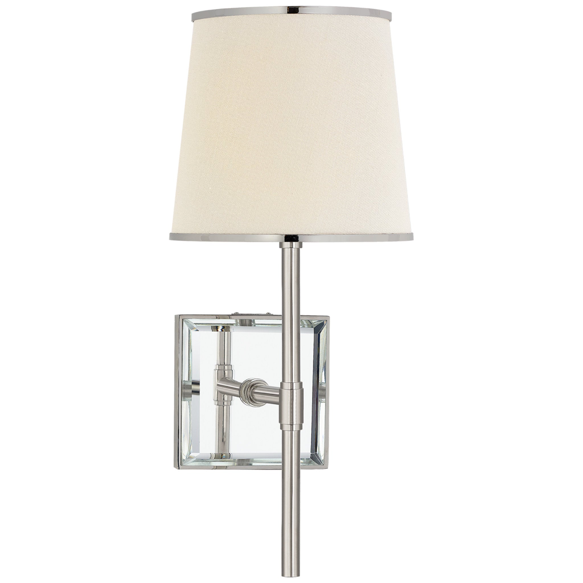 kate spade new york Bradford Medium Sconce in Polished Nickel and Mirror with Cream Linen Shade with Polished Nickel