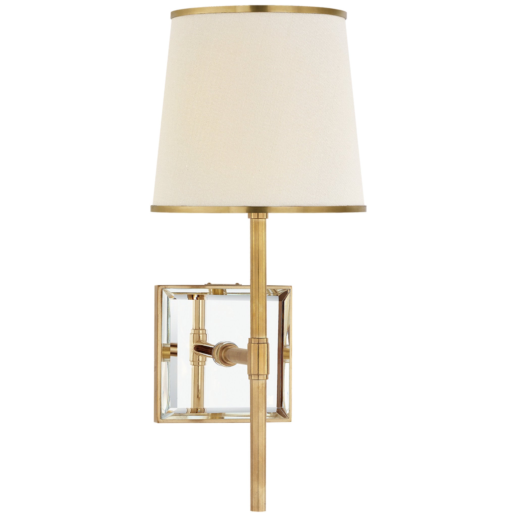 kate spade new york Bradford Medium Sconce in Soft Brass and Mirror with Cream Linen Shade with Soft Brass Trim
