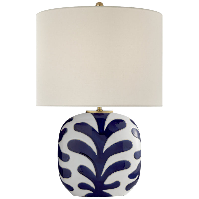 kate spade new york Parkwood Medium Table Lamp in New White and Cobalt with Linen Shade