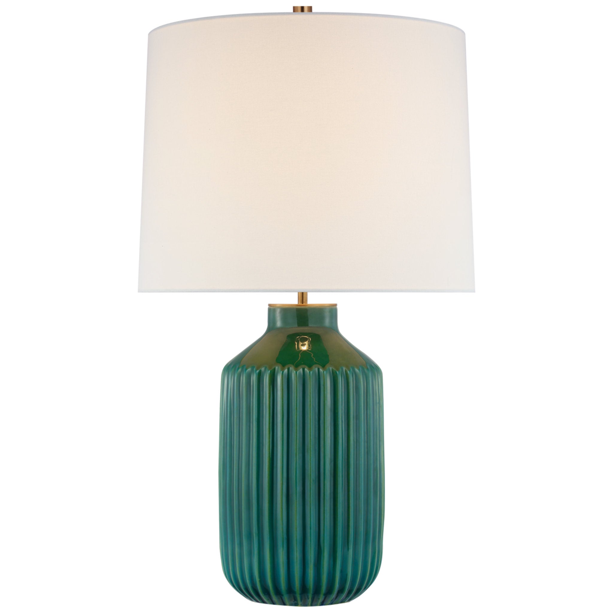 kate spade new york Braylen Medium Ribbed Table Lamp in Emerald Green Crackle with Linen Shade