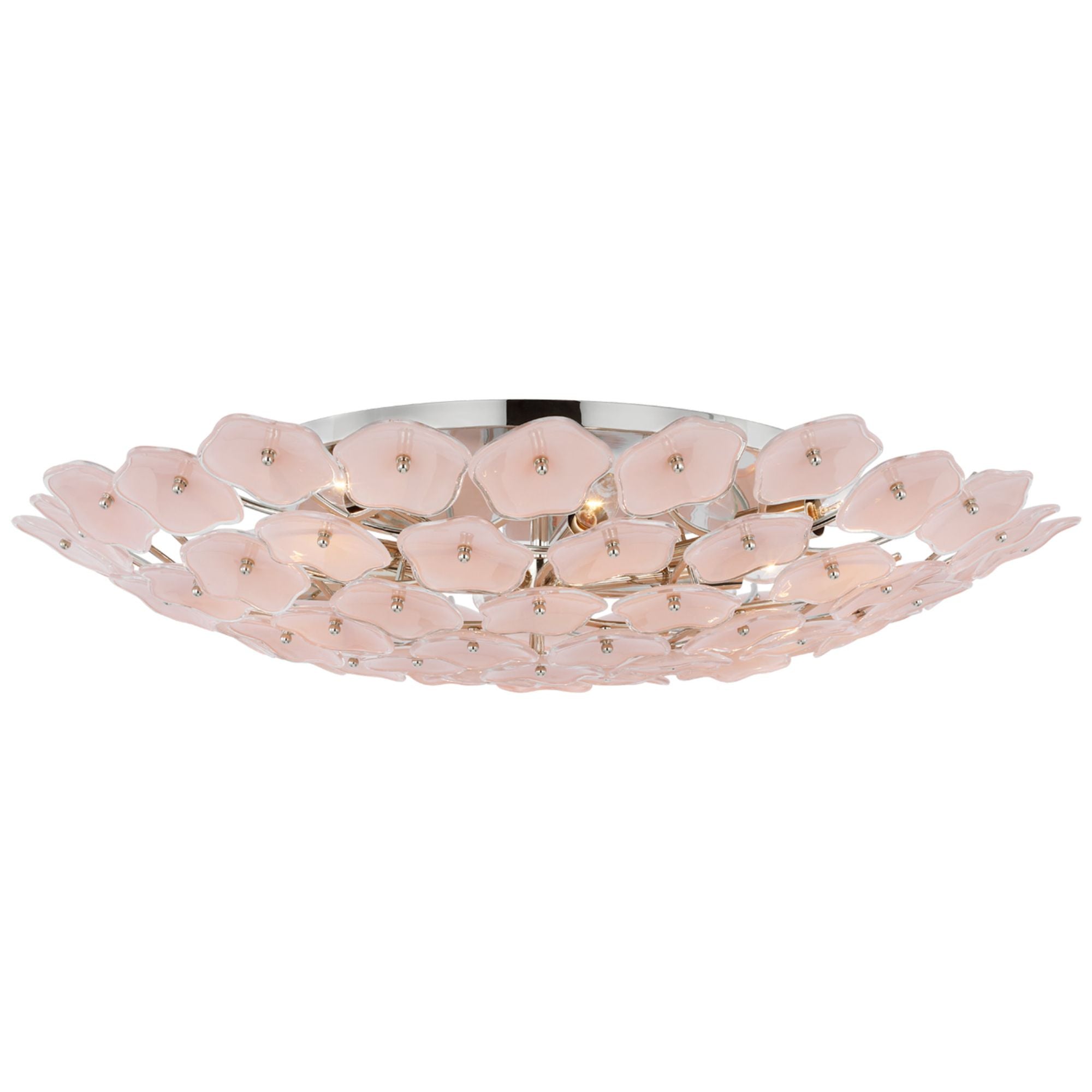 kate spade new york Leighton Grande Flush Mount in Polished Nickel with Blush Tinted Glass Ceiling Light W32.5" x H6.5"