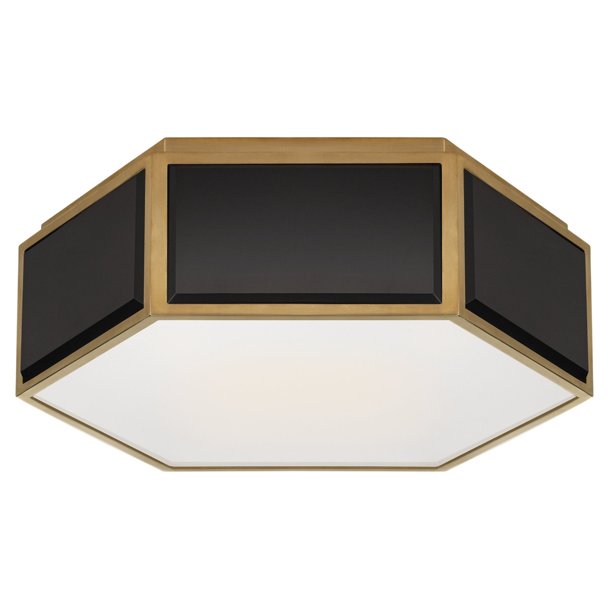 kate spade new york Bradford Small Hexagonal Flush Mount in Black and Soft Brass with Frosted Glass