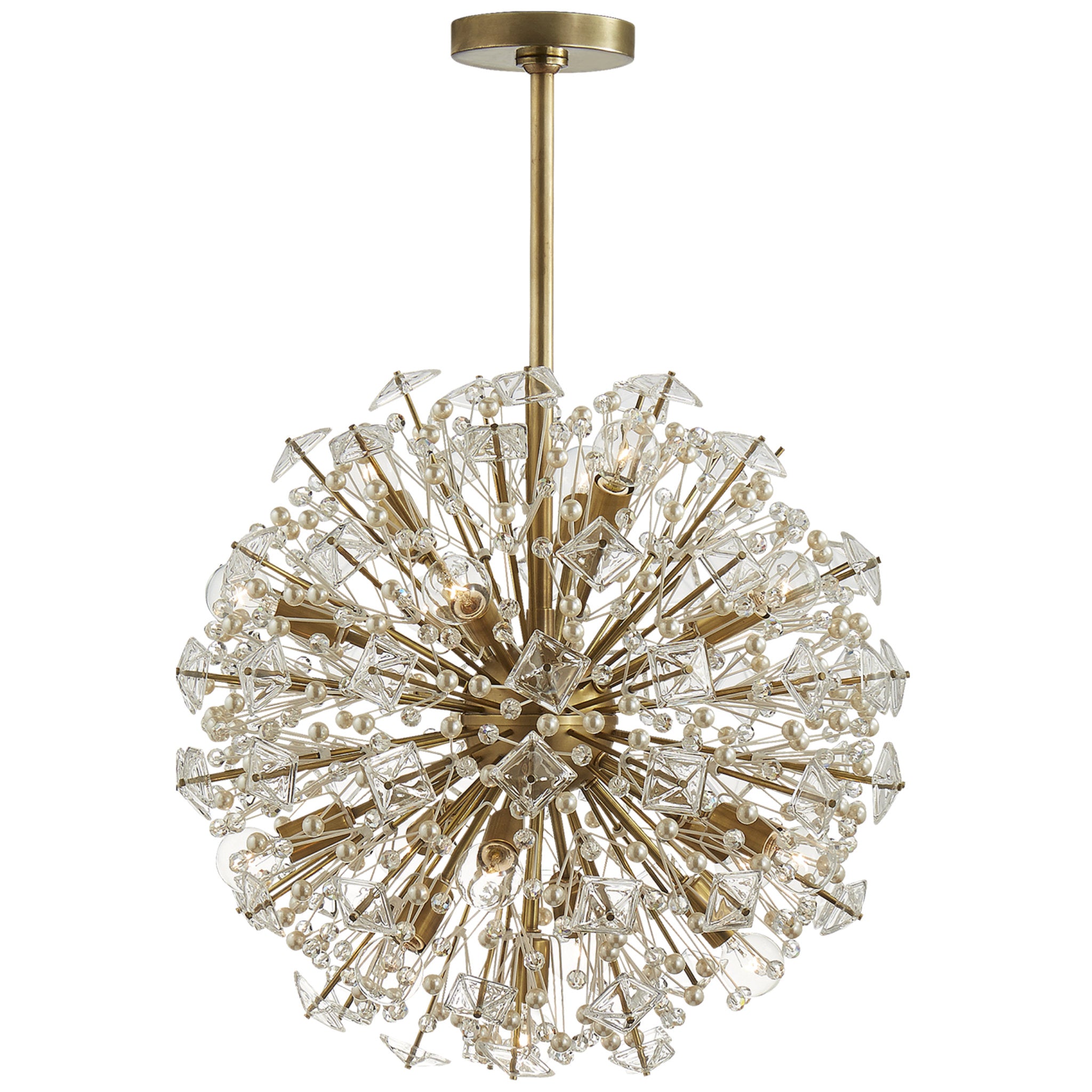 kate spade new york Dickinson Medium Chandelier in Soft Brass with Clear Glass and Cream Pearls