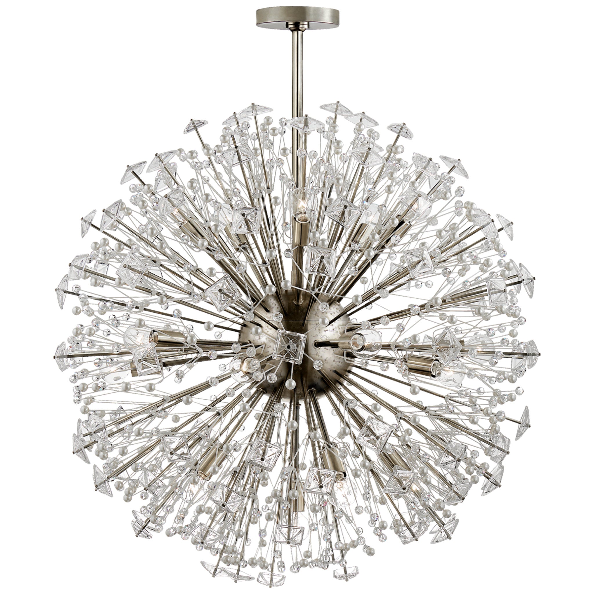kate spade new york Dickinson Large Chandelier in Polished Nickel with Clear Glass and Cream Pearls