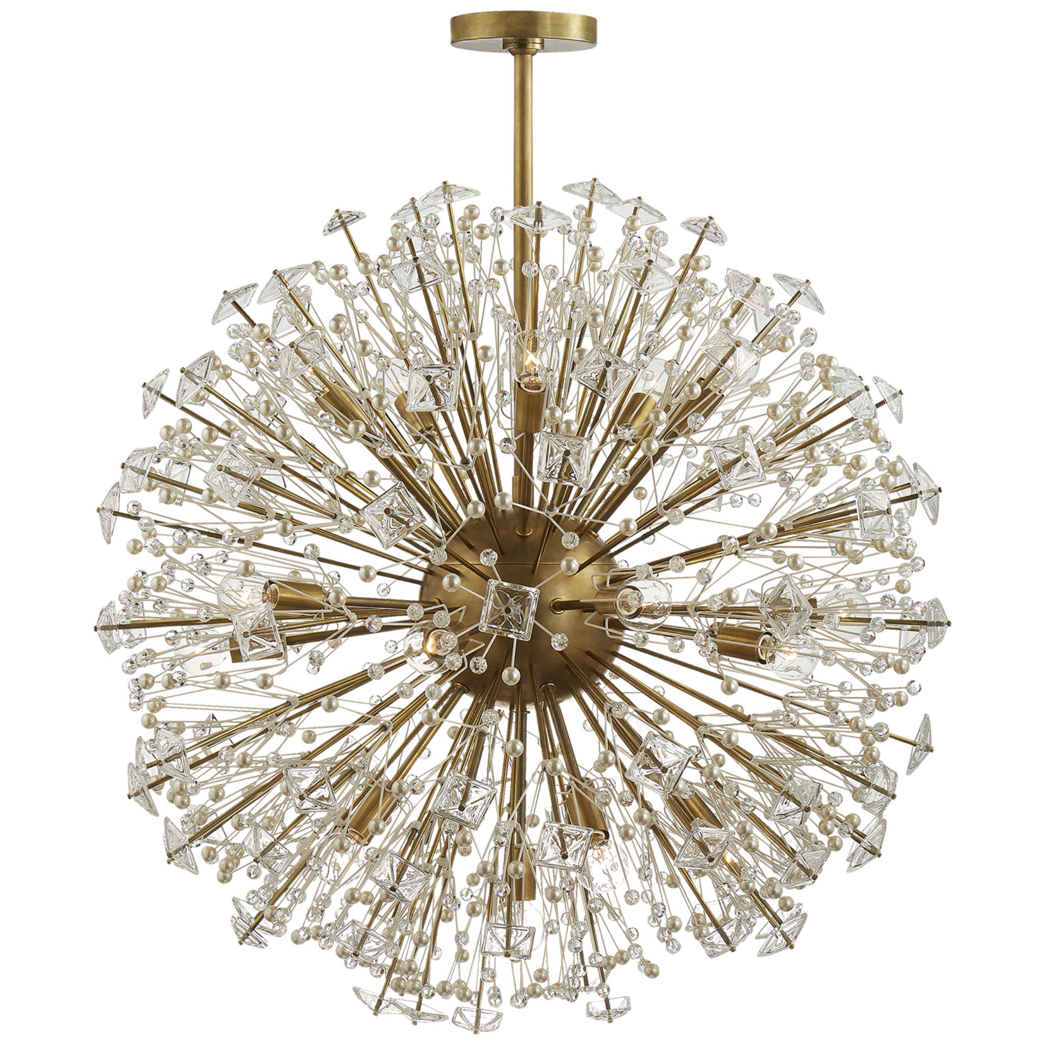 kate spade new york Dickinson Large Chandelier in Soft Brass with Clear Glass and Cream Pearls