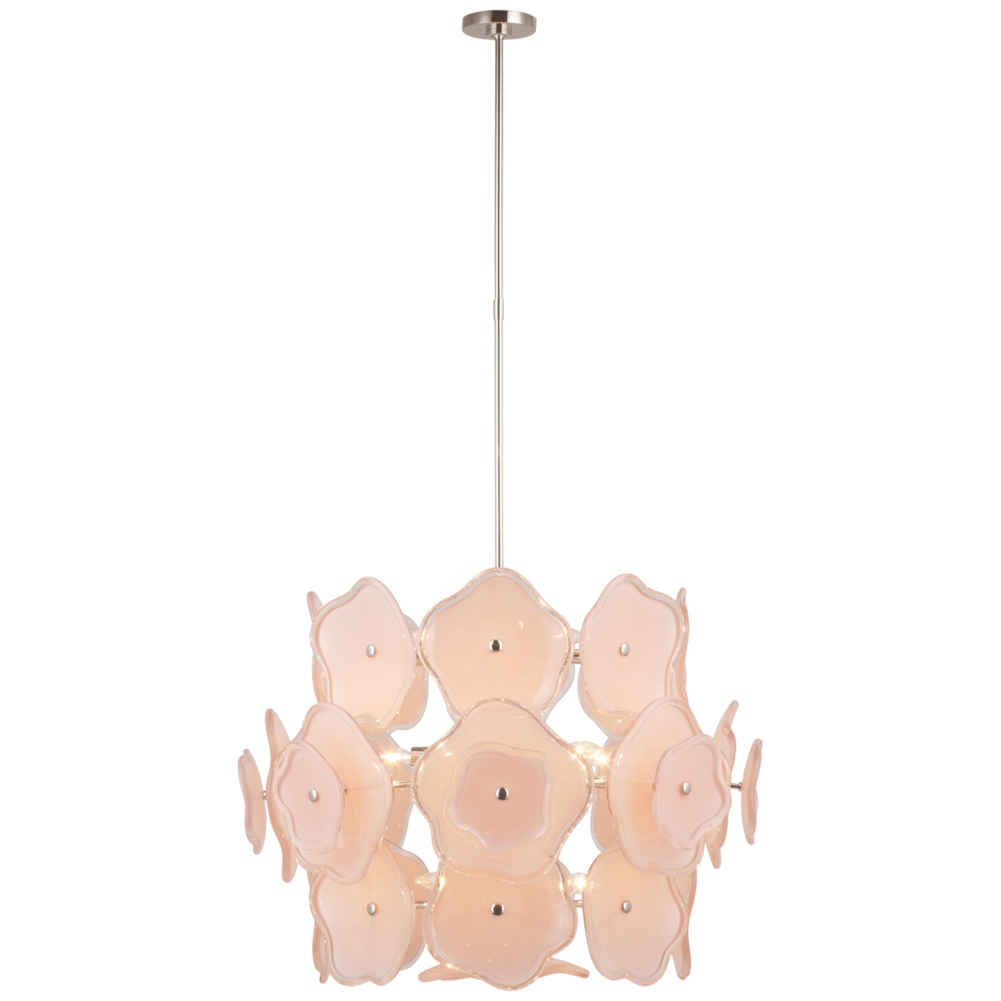 kate spade new york Leighton Large Barrel Chandelier in Polished Nickel with Blush Tinted Glass Ceiling Light W30.5"