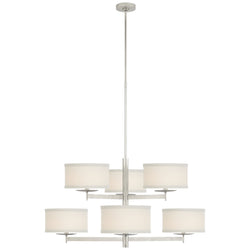 kate spade new york Walker Medium Two Tier Chandelier in Burnished Silver Leaf with Cream Linen Shades