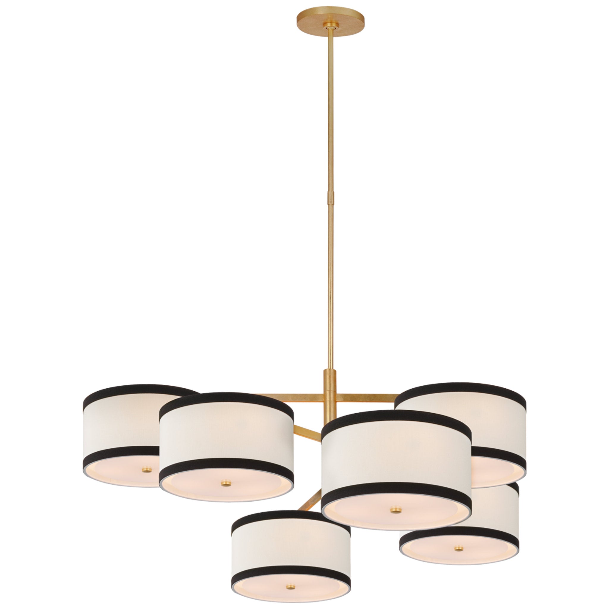 kate spade new york Walker XL Offset Chandelier in Gild with Linen Shades with Black Linen Trim Ceiling Light W41.25"