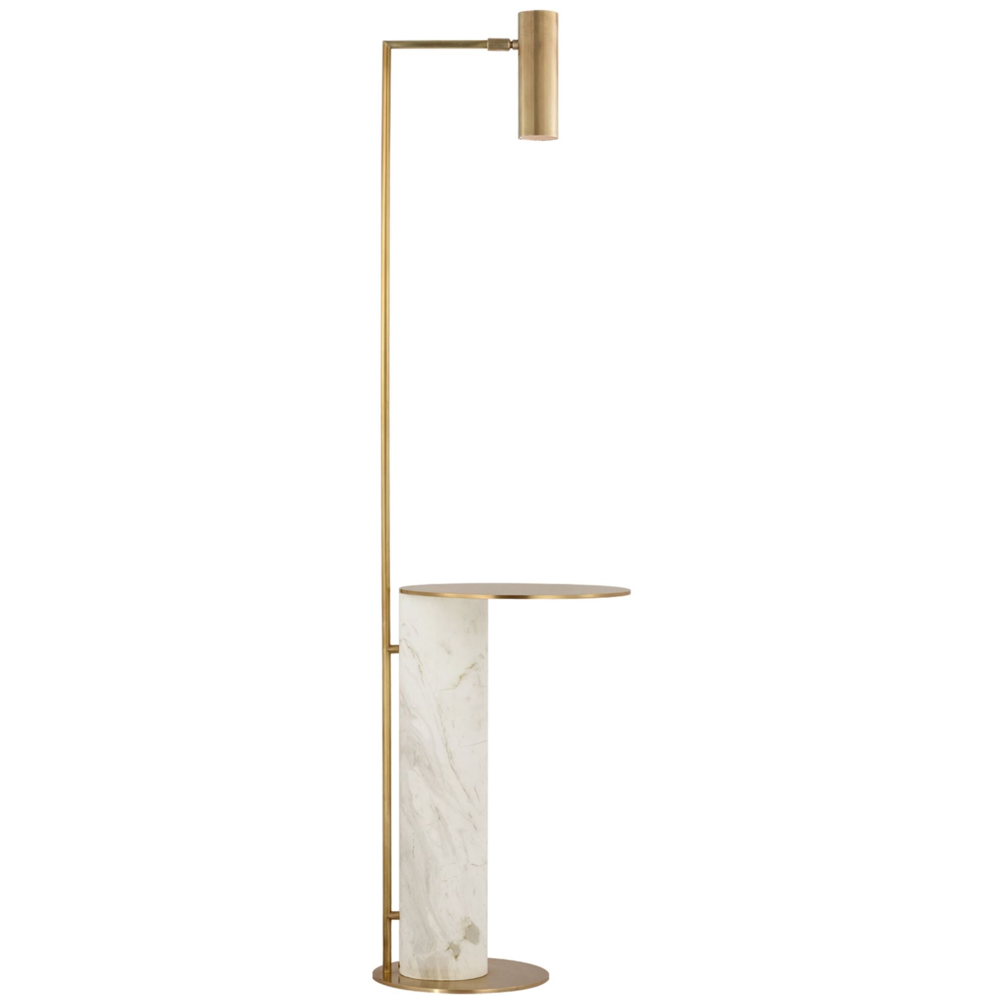 Kelly Wearstler Alma Tray Table Floor Lamp in Antique-Burnished Brass and White Marble W13" x H54"