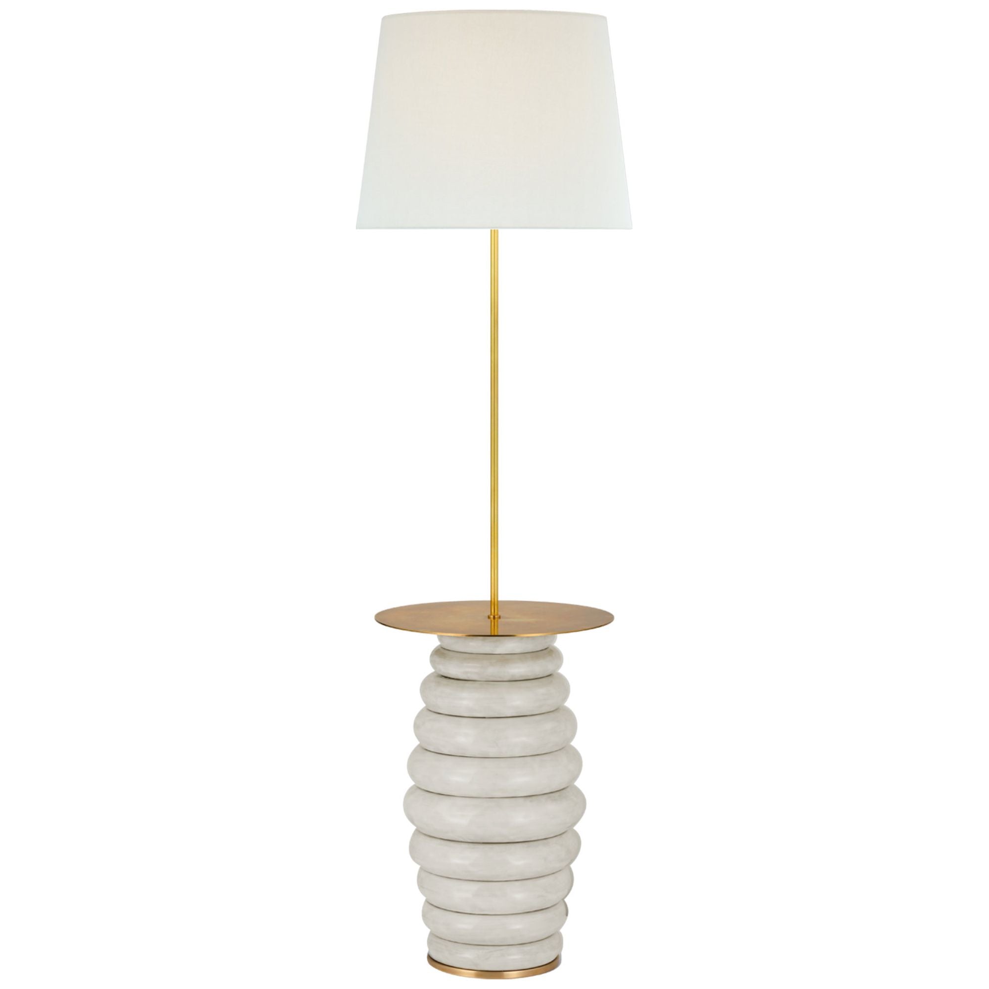 Kelly Wearstler Phoebe Extra Large Tray Table Floor Lamp in Antiqued White with Linen Shade