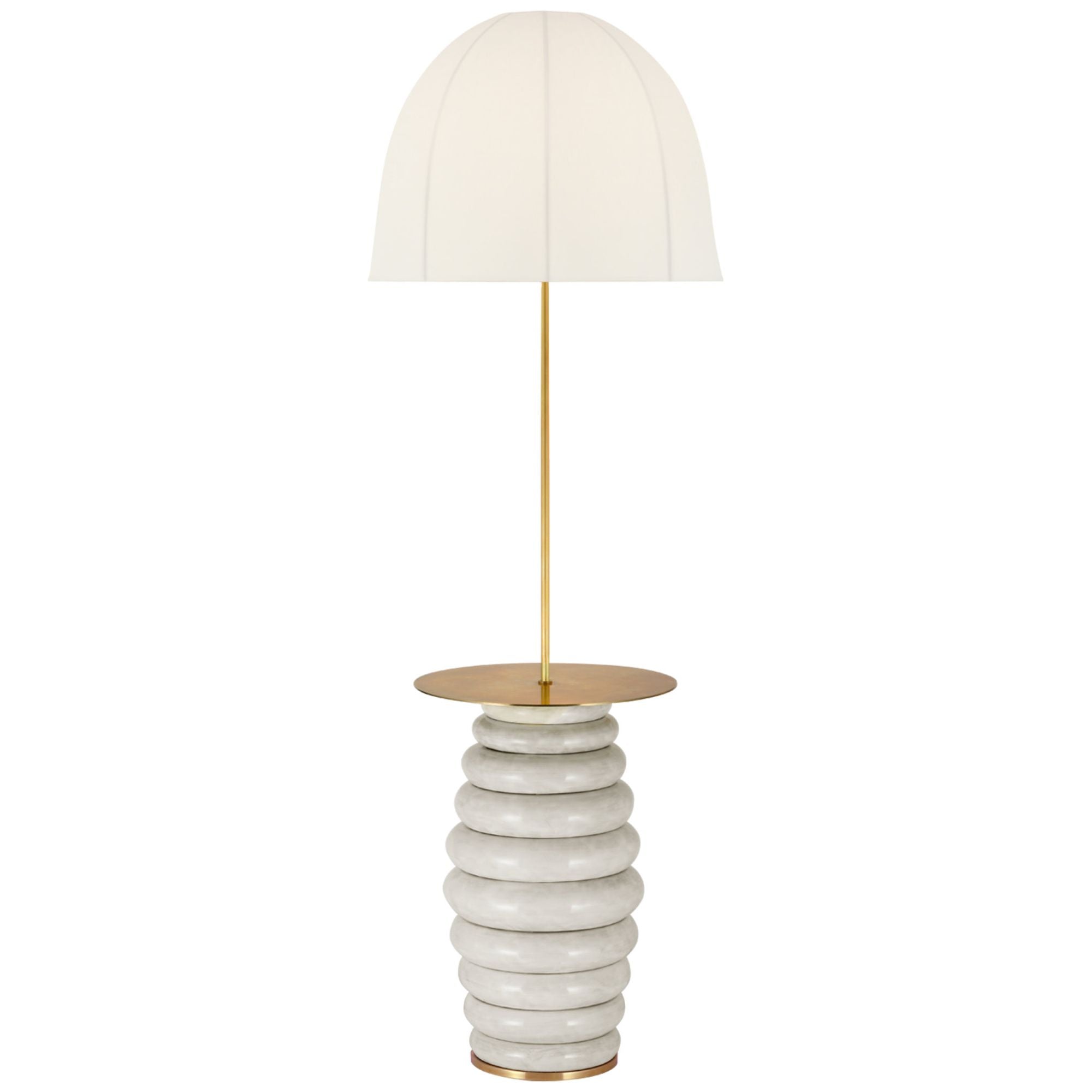 Kelly Wearstler Phoebe Extra Large Tray Table Floor Lamp in Antiqued White with Soft Domed Linen Shade