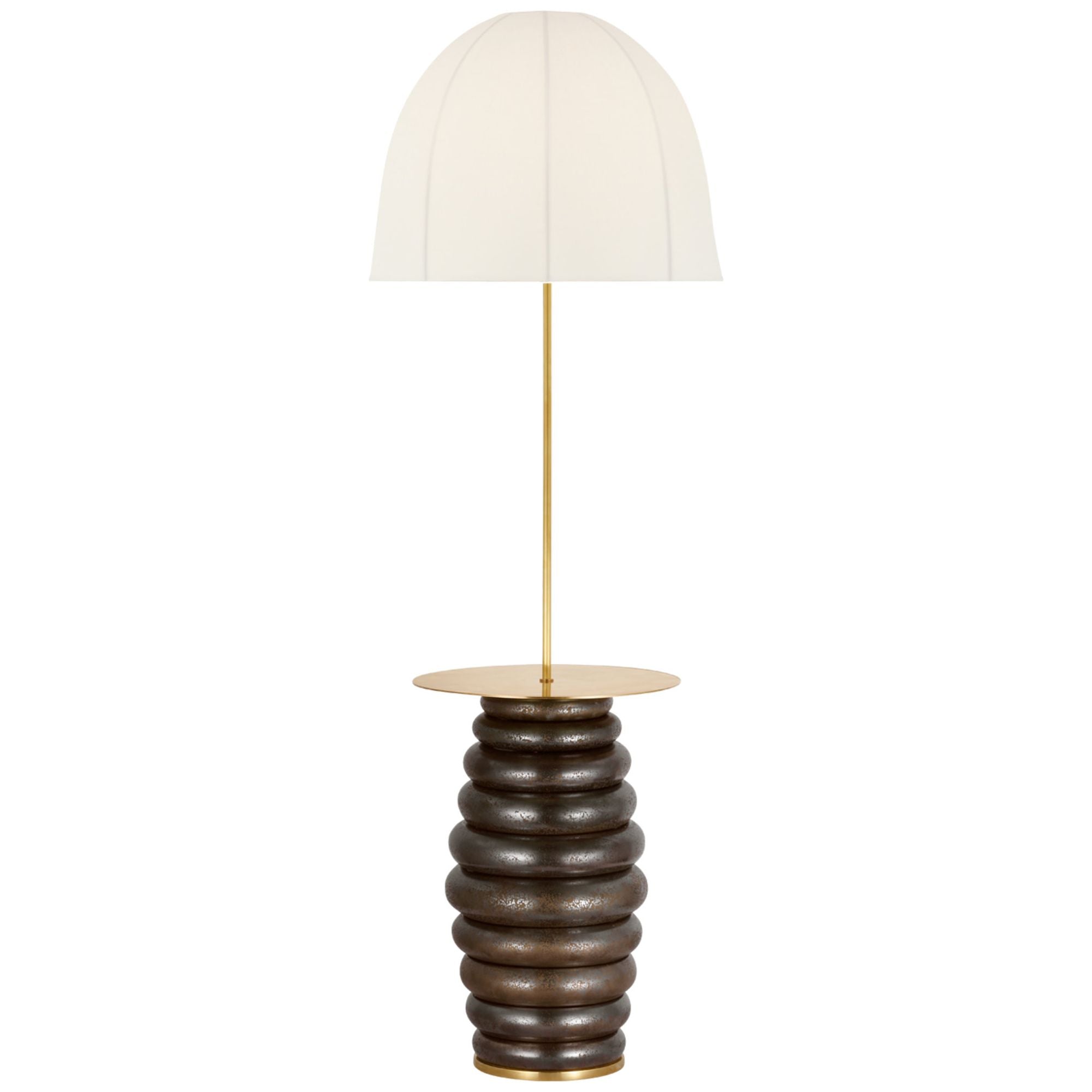 Kelly Wearstler Phoebe Extra Large Tray Table Floor Lamp in Crystal Bronze with Soft Domed Linen Shade
