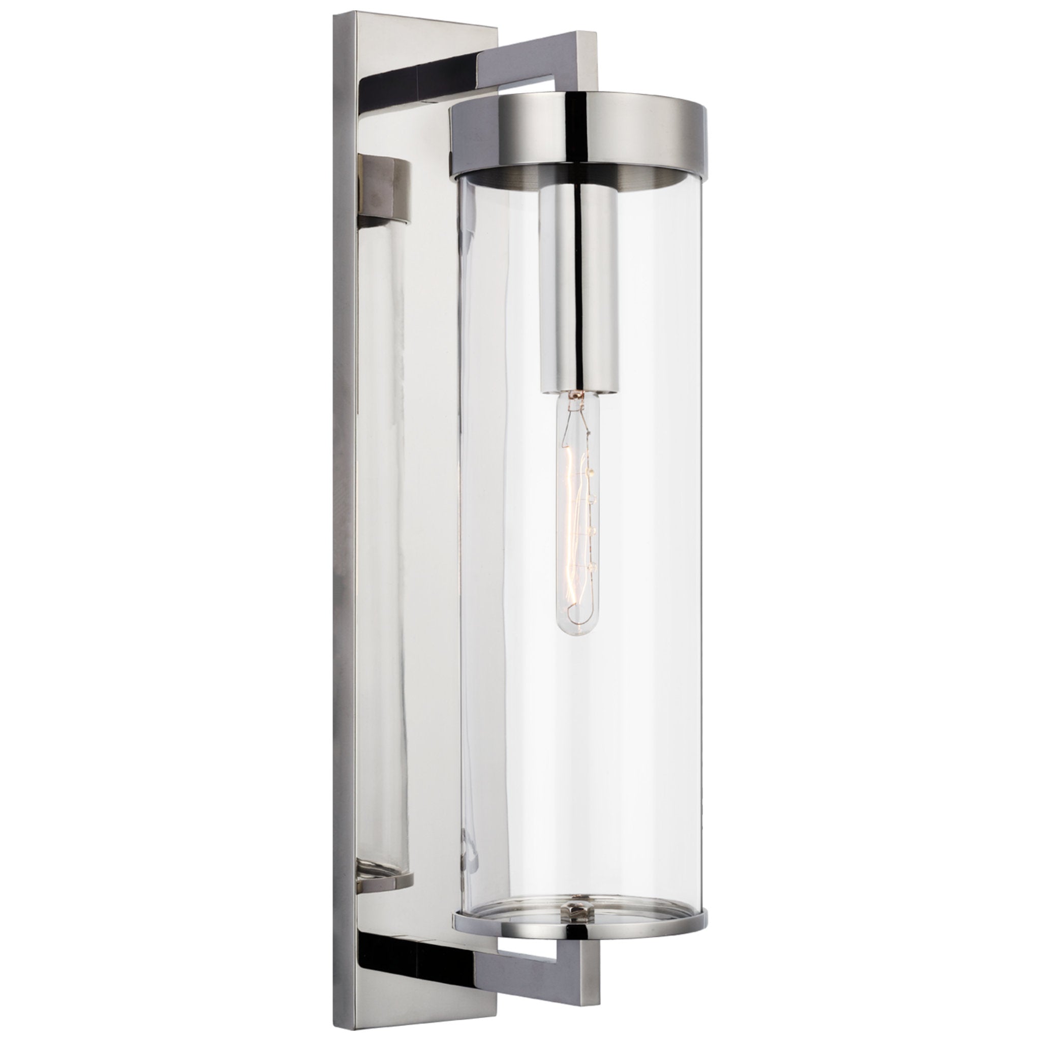 Kelly Wearstler Liaison Large Bracketed Outdoor Wall Sconce in Polished Nickel with Clear Glass Outdoor Lighting W4.75" x H20"
