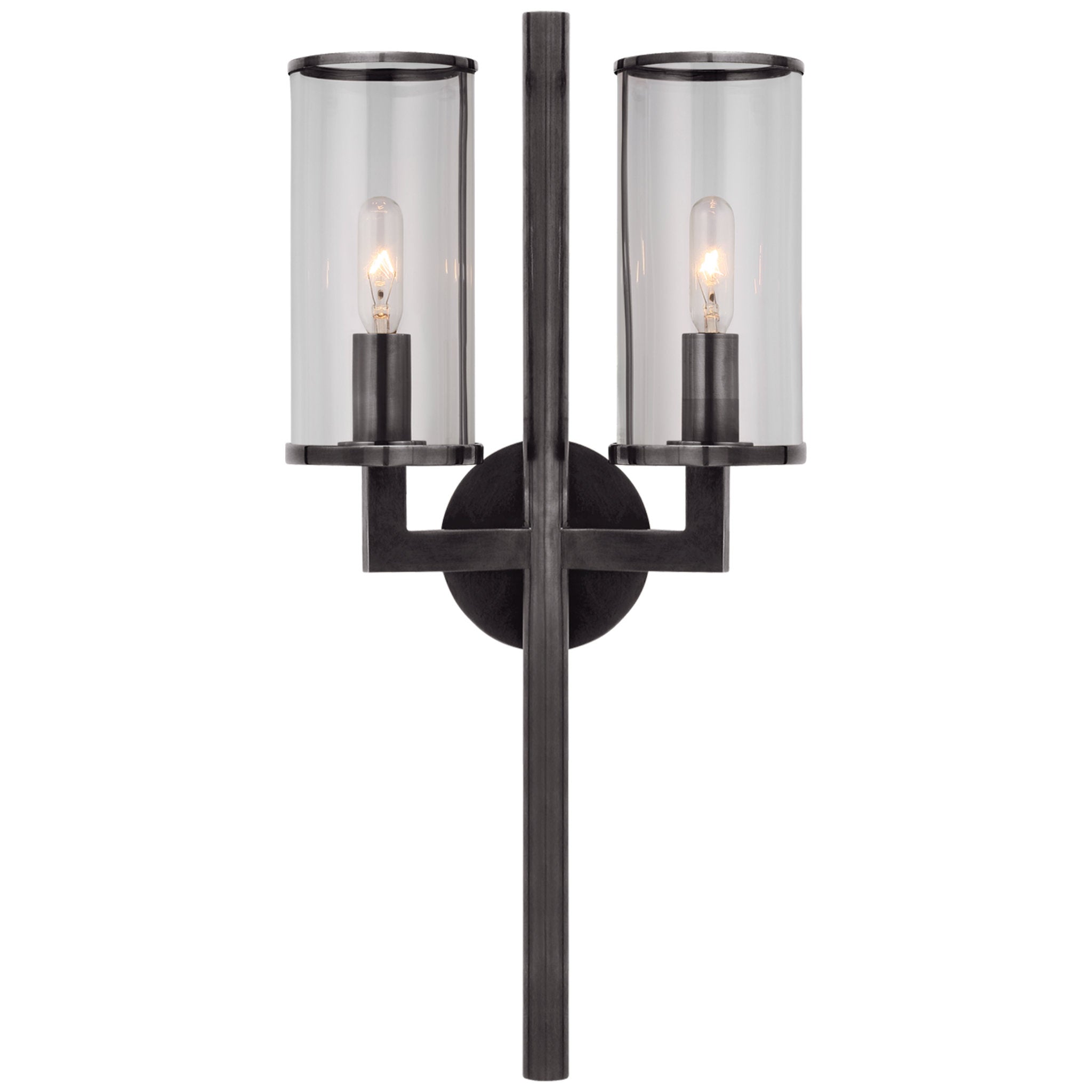 Kelly Wearstler Liaison Double Sconce in Bronze with Clear Glass Wall Light W9.5" x H19"