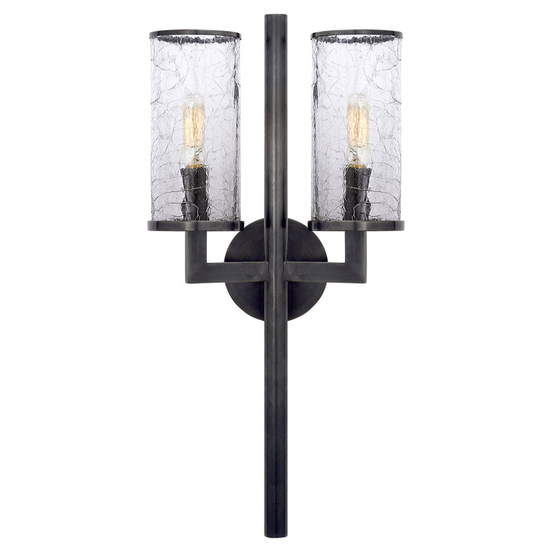 Kelly Wearstler Liaison Double Sconce in Bronze with Crackle Glass