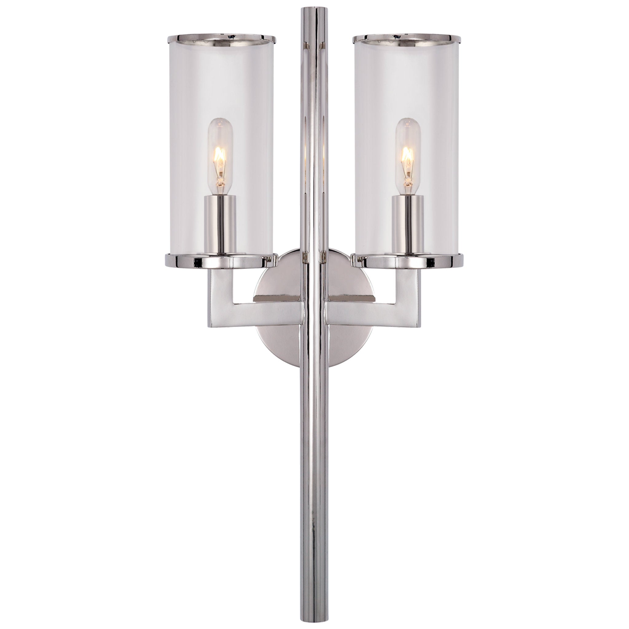 Kelly Wearstler Liaison Double Sconce in Polished Nickel with Clear Glass Wall Light W9.5" x H19"