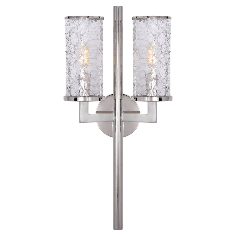 Kelly Wearstler Liaison Double Sconce in Polished Nickel with Crackle Glass