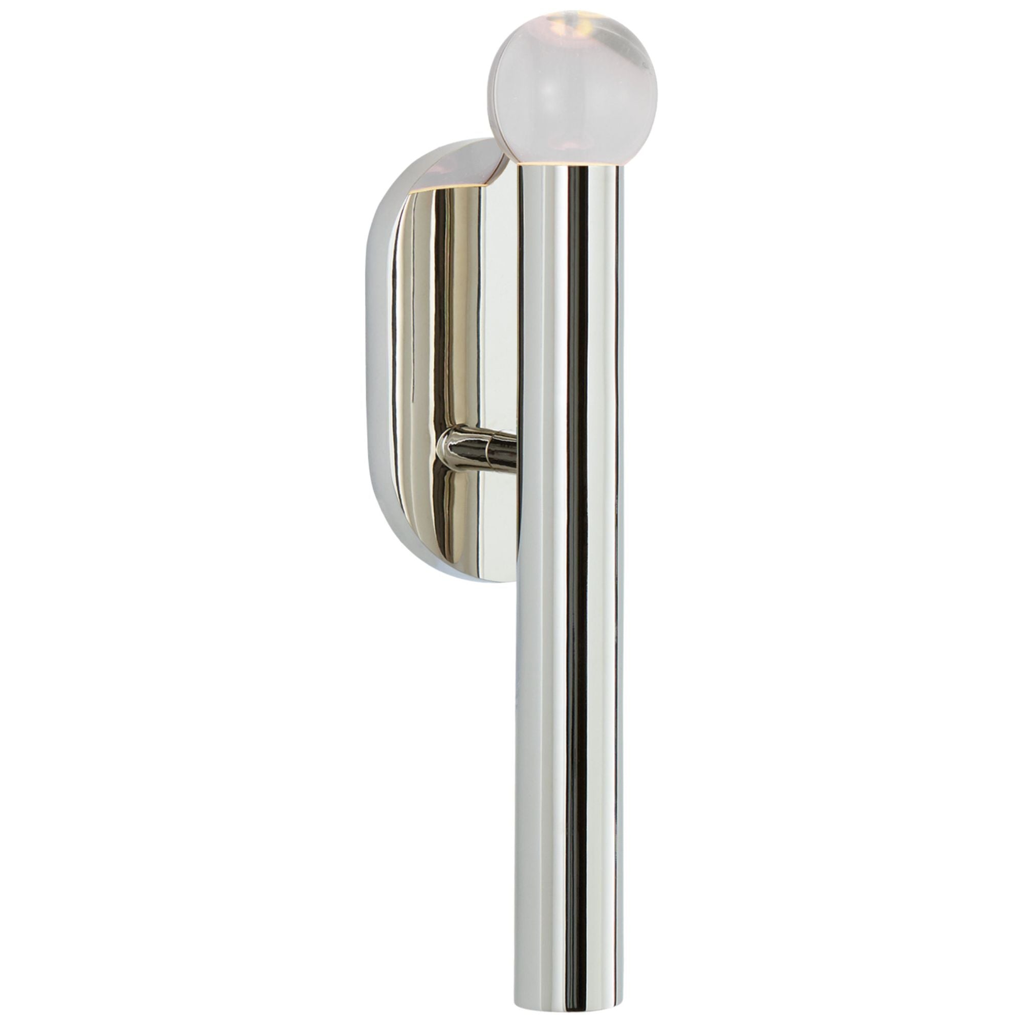 Kelly Wearstler Rousseau Small Bath Sconce in Polished Nickel with Clear Glass Orb Wall Light W3" x H10.75"