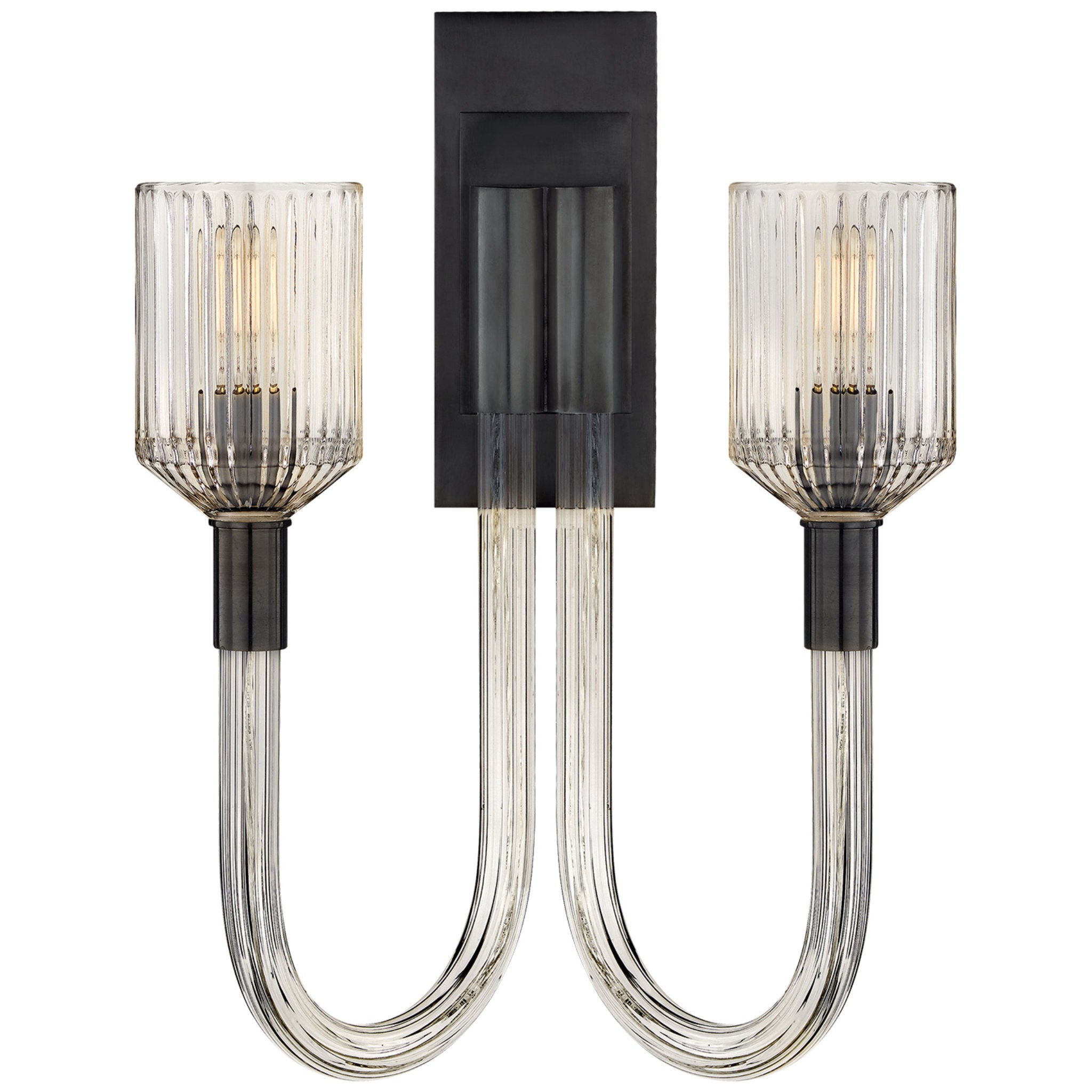 Kelly Wearstler Reverie Double Sconce in Clear Ribbed Glass and Bronze