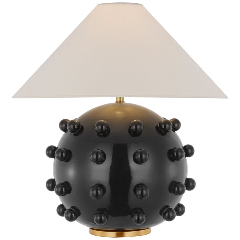Kelly Wearstler Linden Medium Orb Table Lamp in Black with Linen Shade