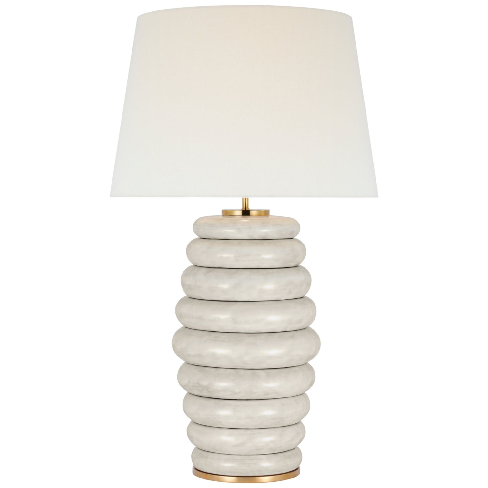 Kelly Wearstler Phoebe Extra Large Stacked Table Lamp in Antiqued White with Linen Shade W21" x H35.5"