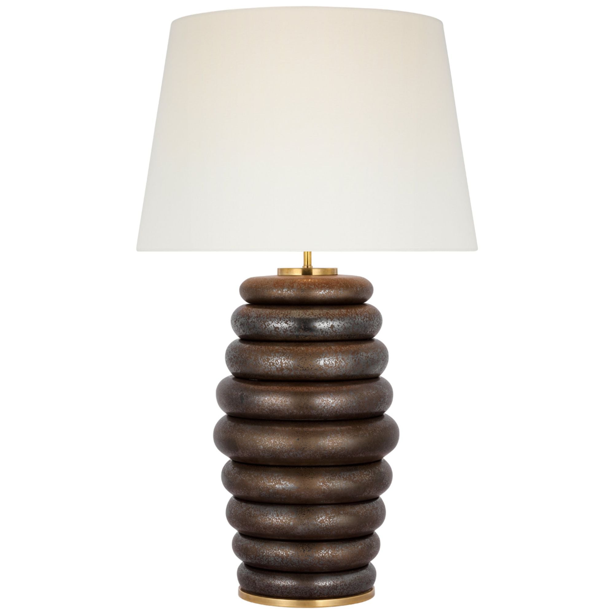 Kelly Wearstler Phoebe Extra Large Stacked Table Lamp in Crystal Bronze with Linen Shade