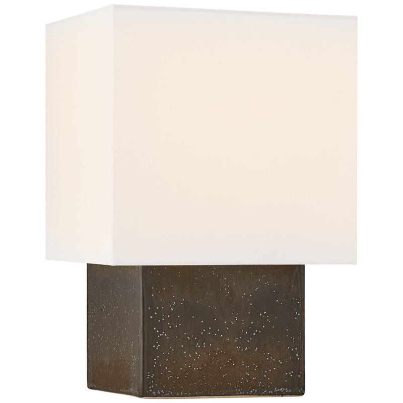 Kelly Wearstler Pari Small Square Table Lamp in Stained Black Metallic with Linen Shade