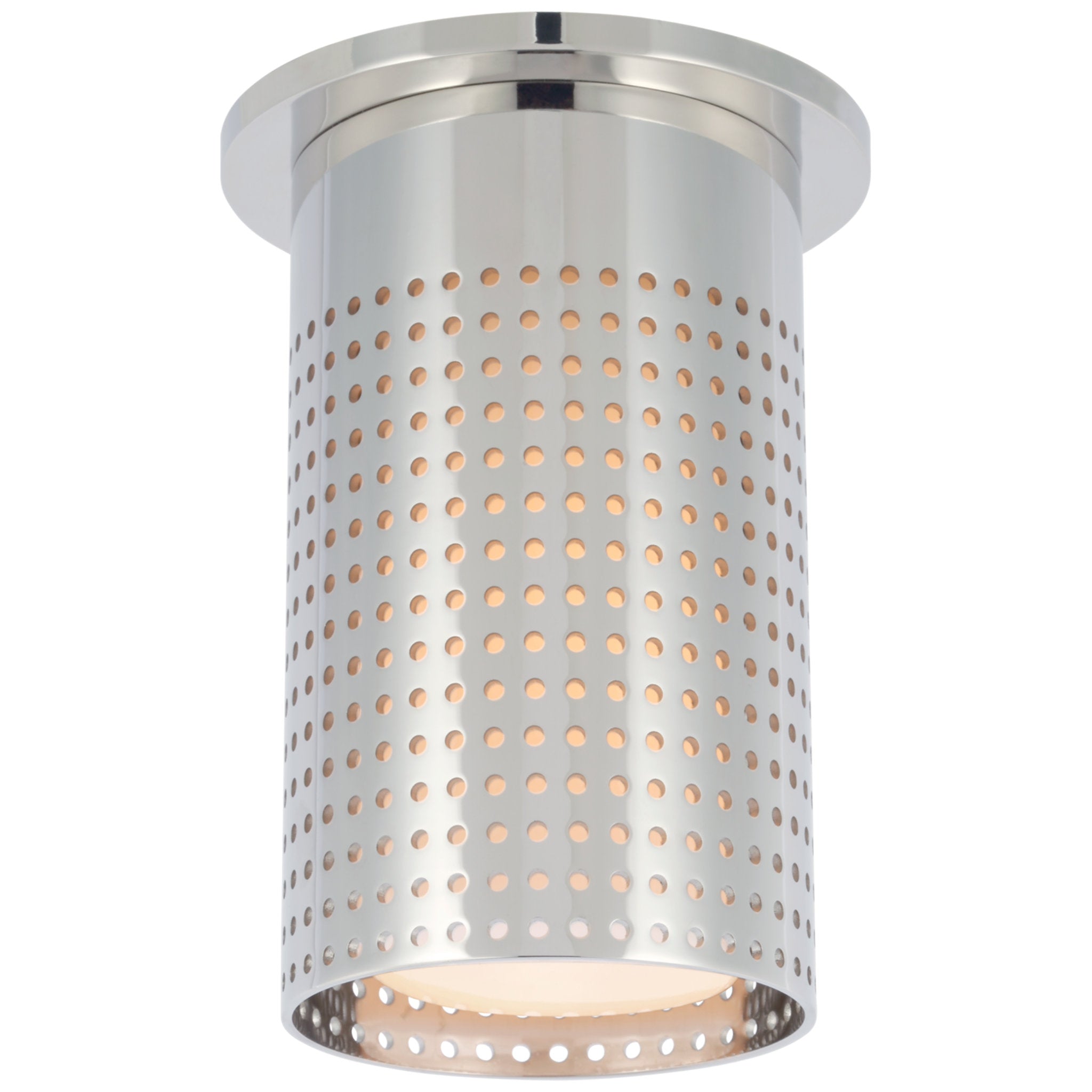 Kelly Wearstler Precision Short Monopoint Flush Mount in Polished Nickel with White Glass Ceiling Light W3.5" x H6.25"