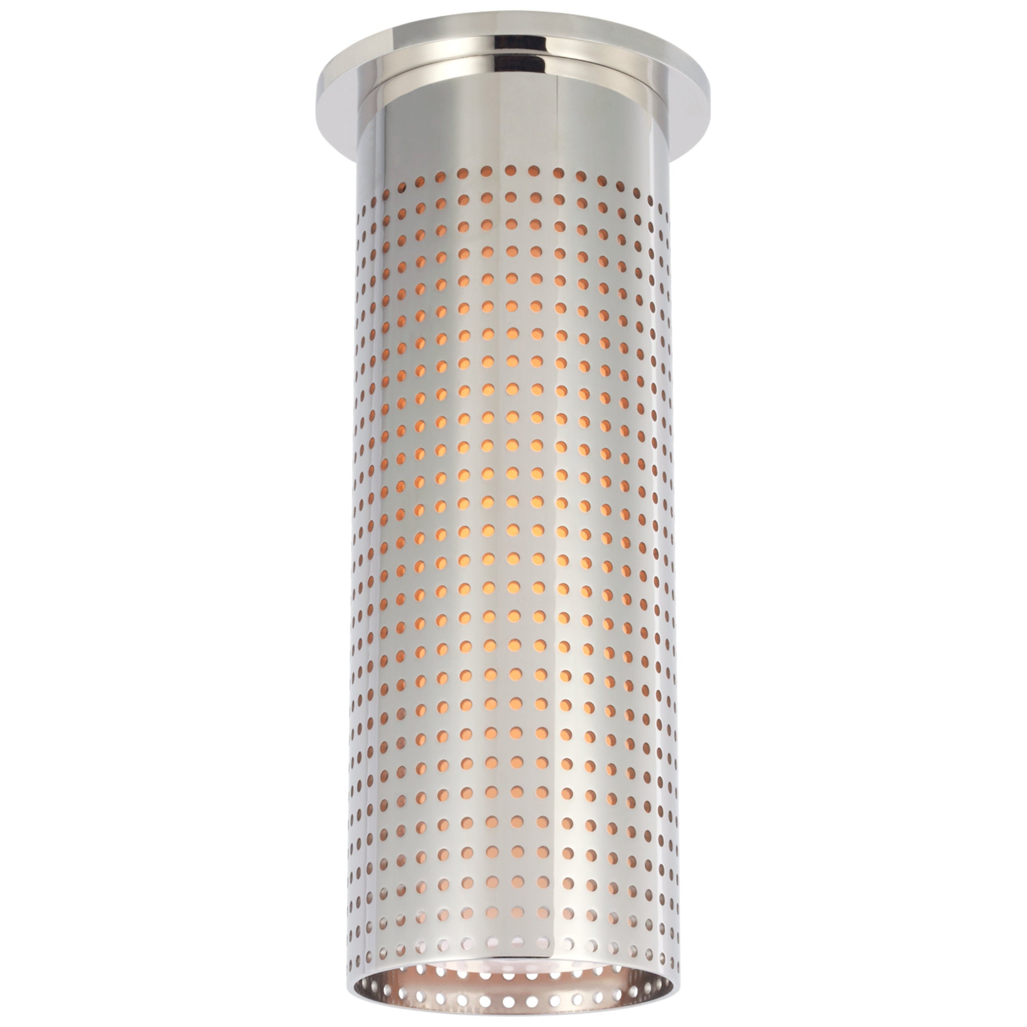 Kelly Wearstler Precision Tall Monopoint Flush Mount in Polished Nickel with White Glass Ceiling Light W3.5" x H10.25"