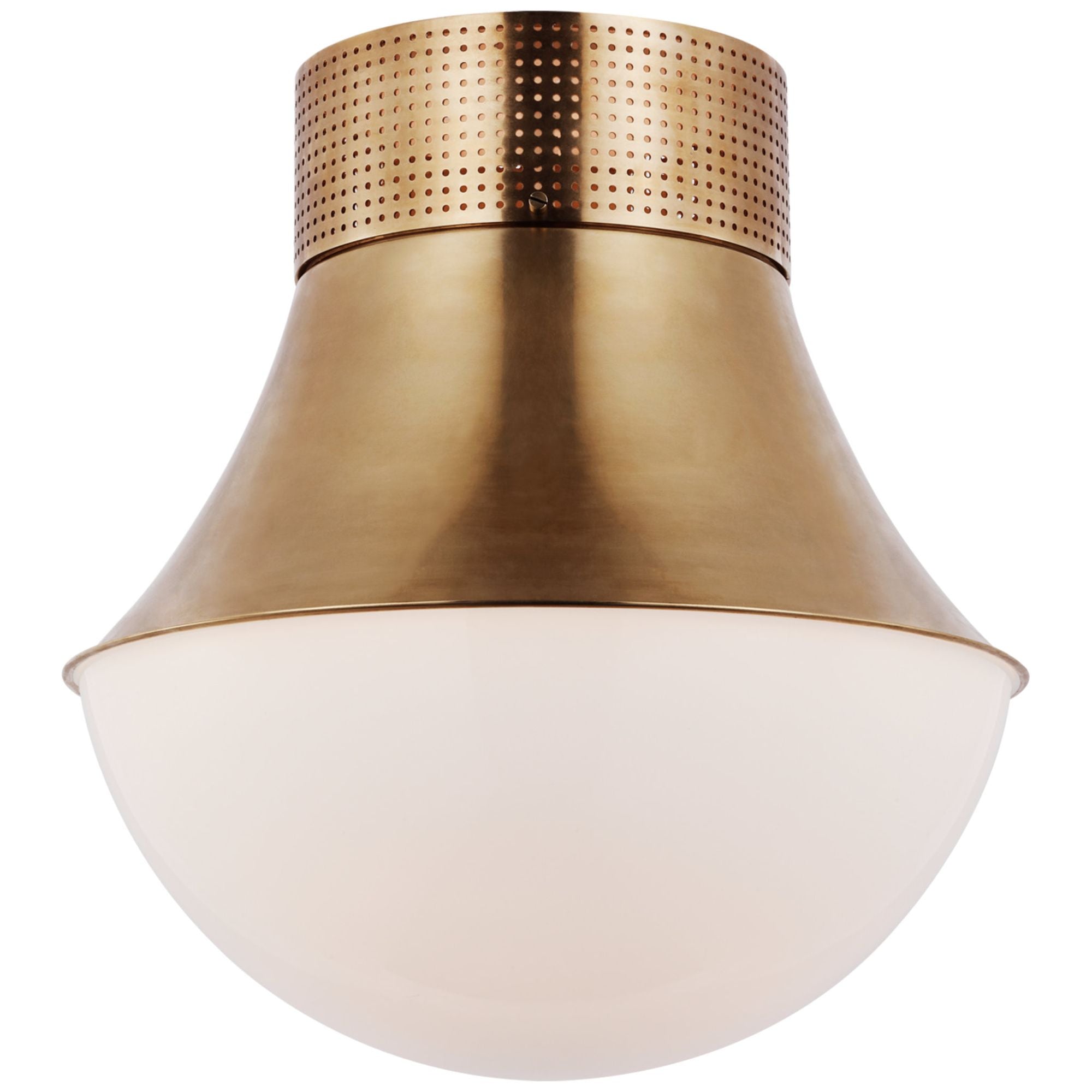 Kelly Wearstler Precision 17" Flush Mount in Antique-Burnished Brass with White Glass Ceiling Light W17" x H17.75"