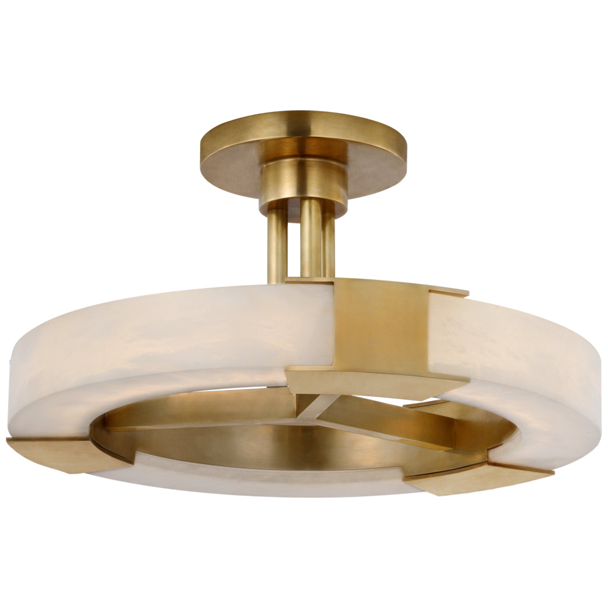 Kelly Wearstler Covet Medium Ring Semi-Flush Mount in Antique-Burnished Brass and Alabaster Ceiling Light W13.75" x H7.5"