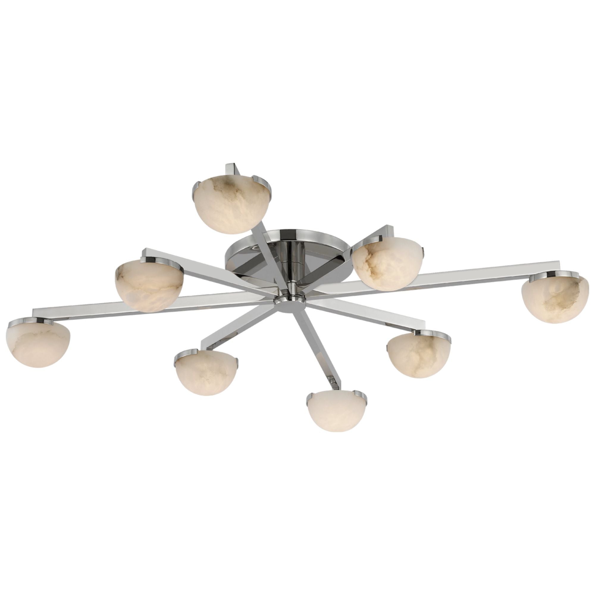 Kelly Wearstler Pedra Large Staggered Arm Flush Mount in Polished Nickel with Alabaster Ceiling Light W36" x H6"