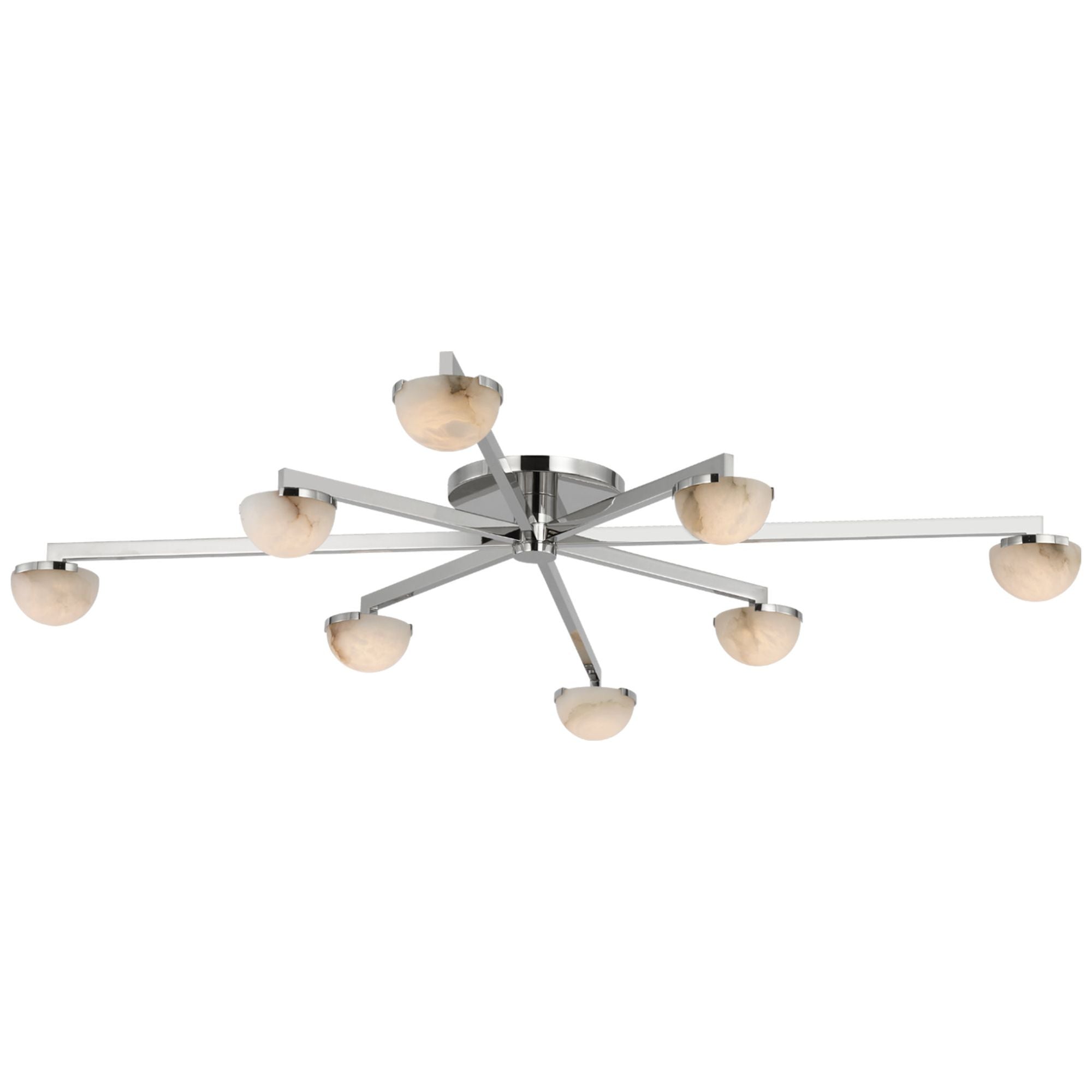 Kelly Wearstler Pedra Extra Large Staggered Arm Flush Mount in Polished Nickel with Alabaster Ceiling Light W48" x H6"
