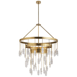 Kelly Wearstler Halcyon Large Three Tier Chandelier in Antique-Burnished Brass with Quartz
