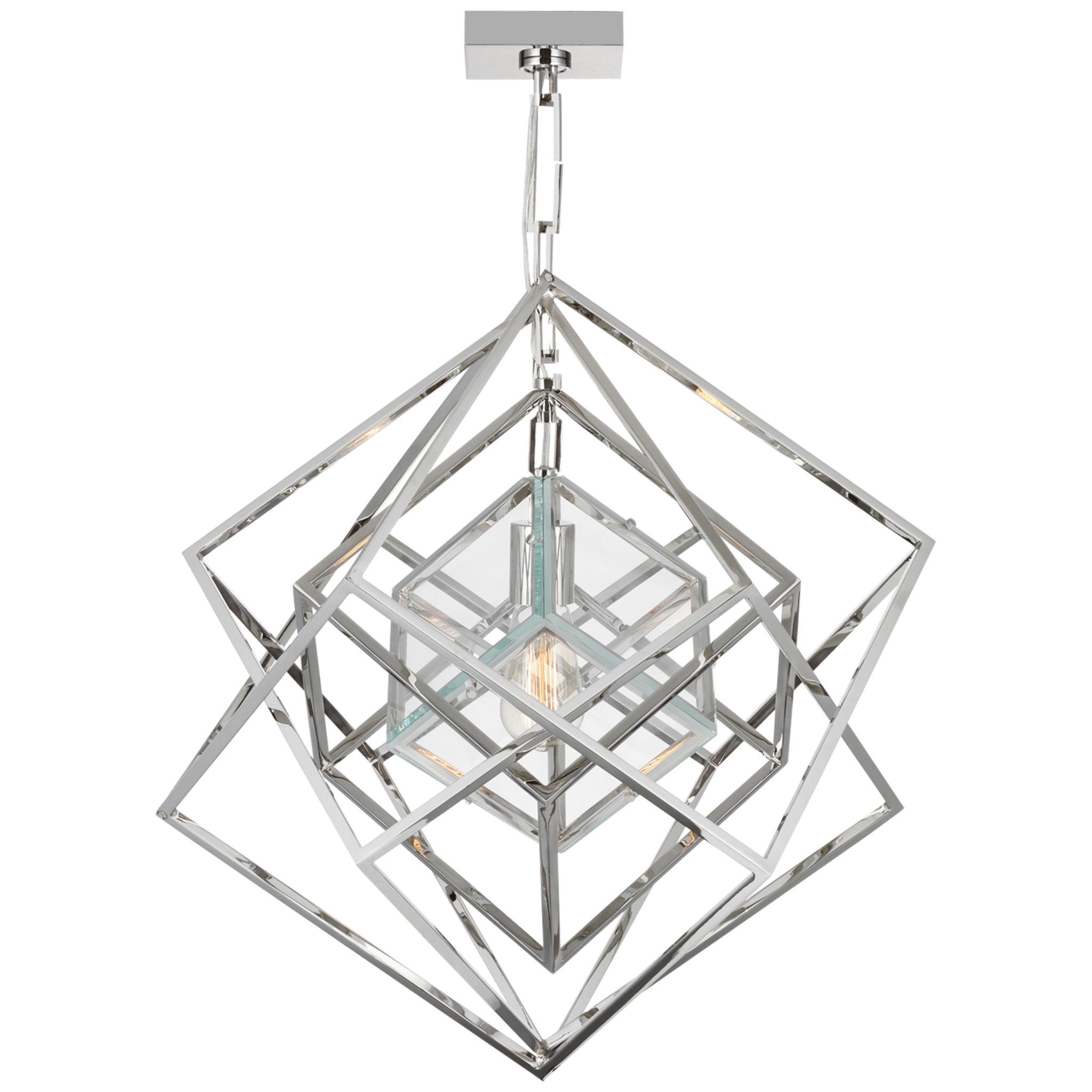Kelly Wearstler Cubist Small Chandelier in Polished Nickel with Clear Glass
