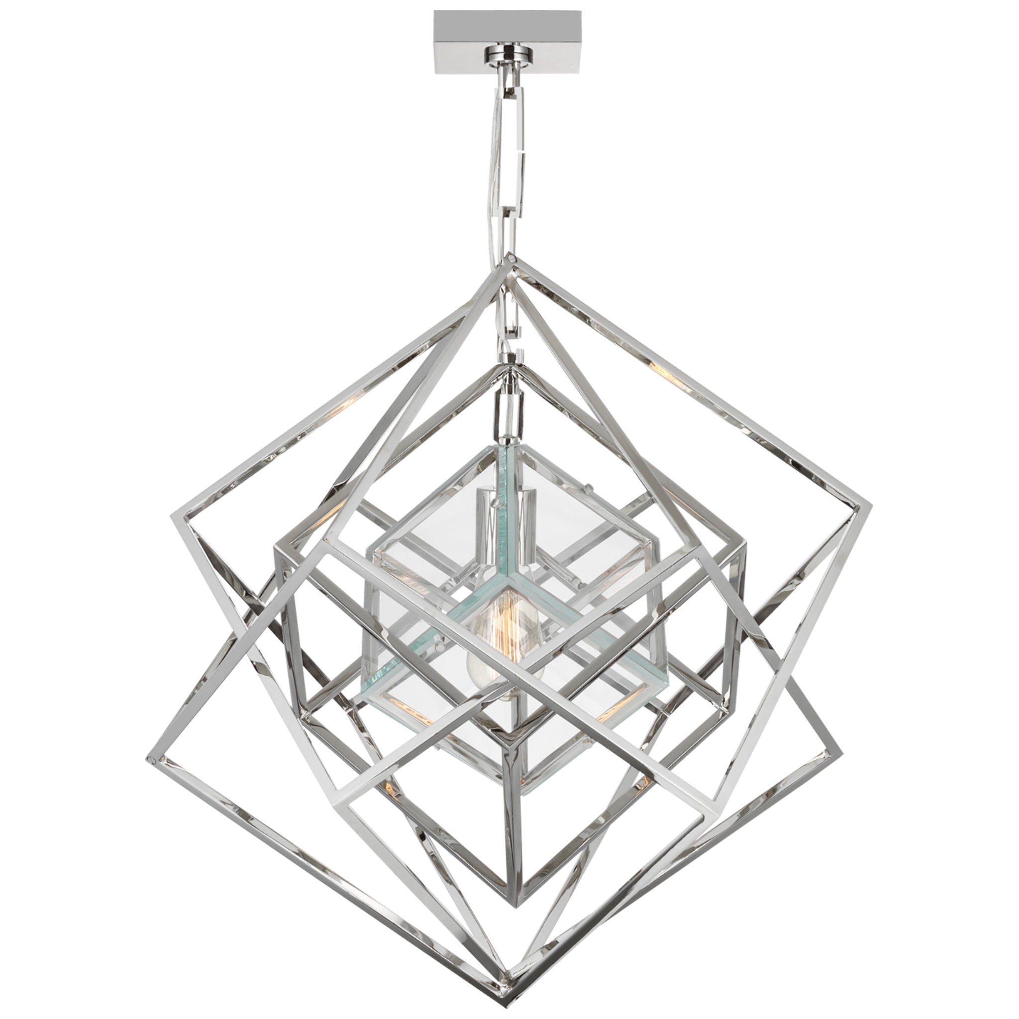 Kelly Wearstler Cubist Small Chandelier in Polished Nickel with Clear Glass Ceiling Light W22.5" x H25.75"