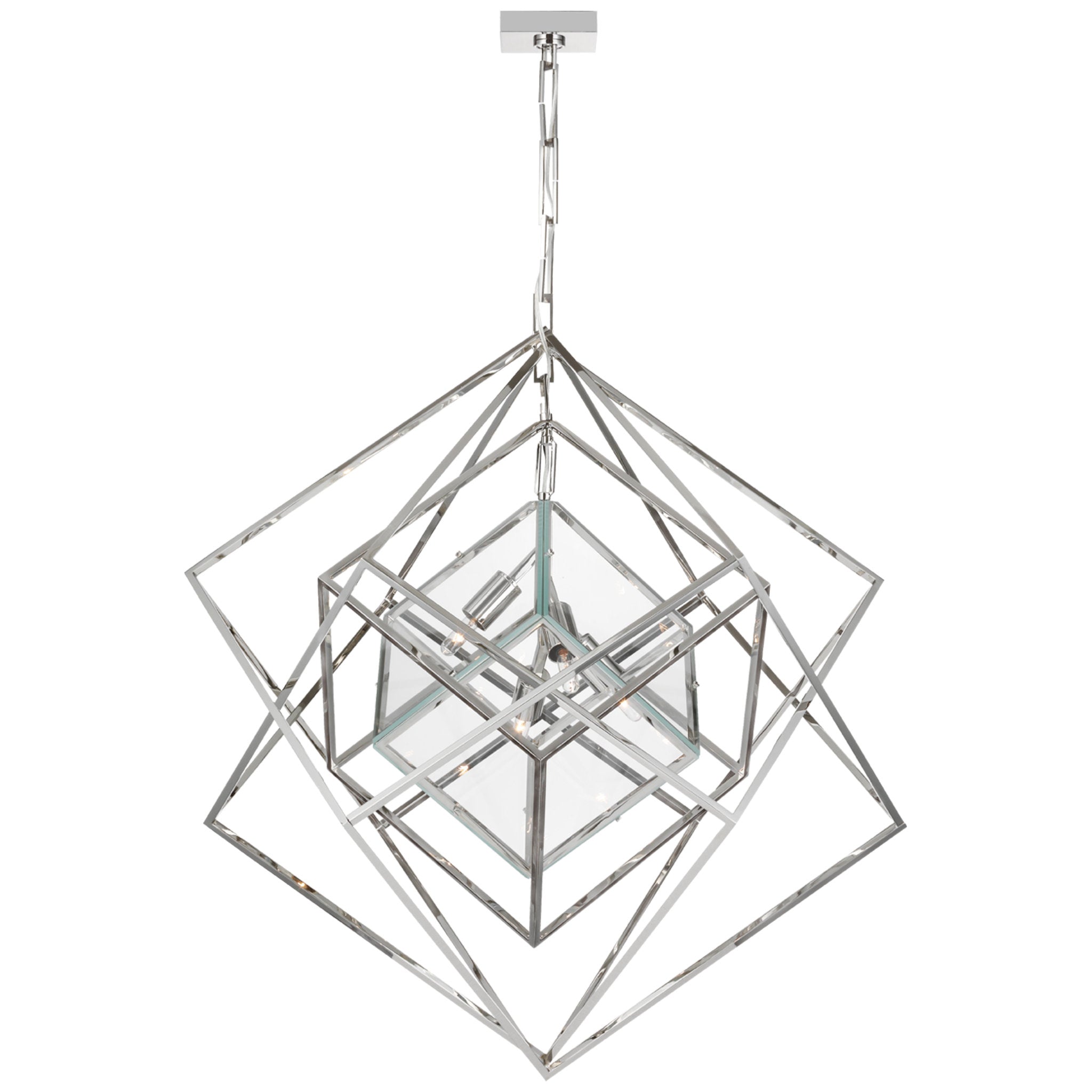 Kelly Wearstler Cubist Medium Chandelier in Polished Nickel with Clear Glass Ceiling Light W32" x H36.5"