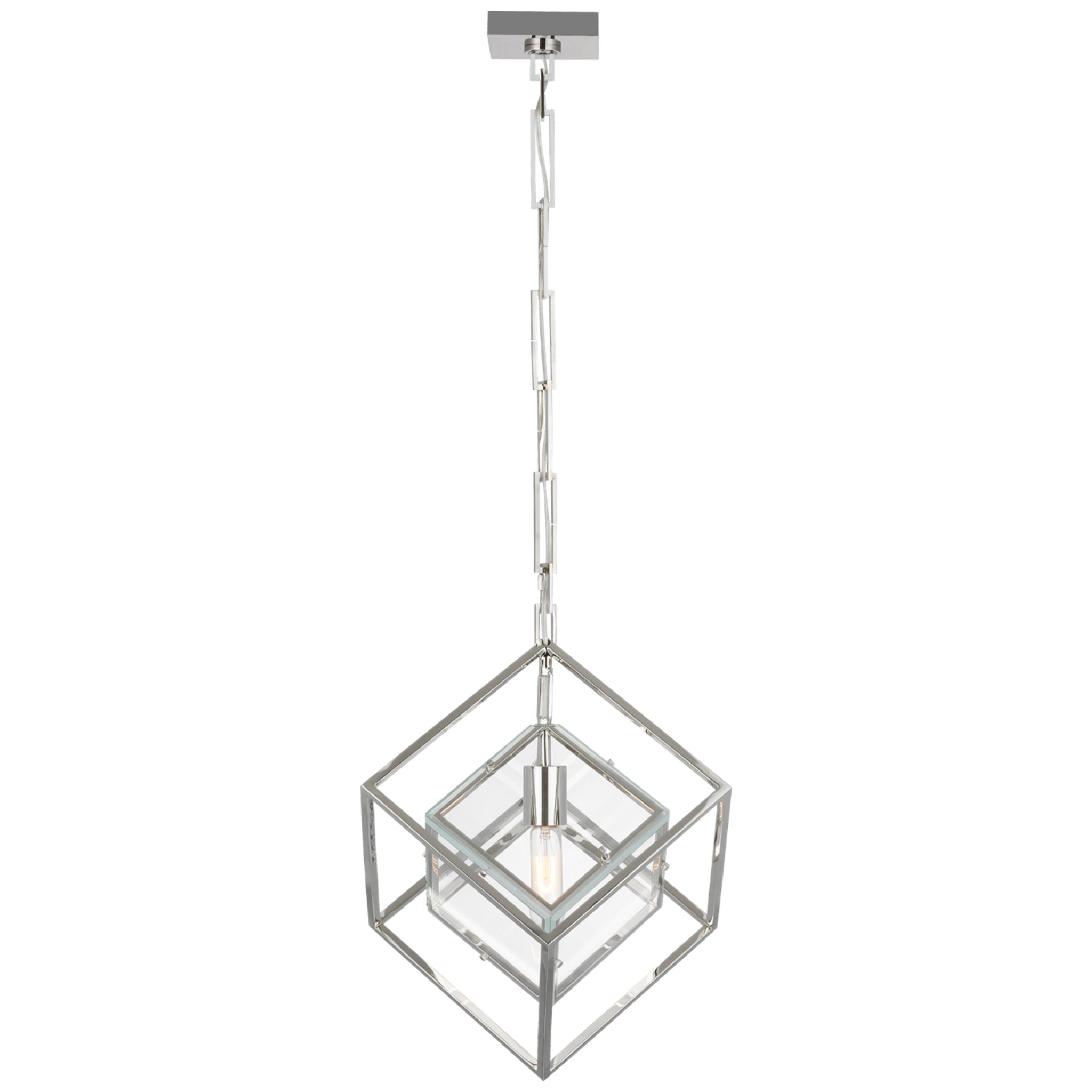 Kelly Wearstler Cubed Medium Pendant in Polished Nickel with Clear Glass Ceiling Light W14.5" x H19.25"