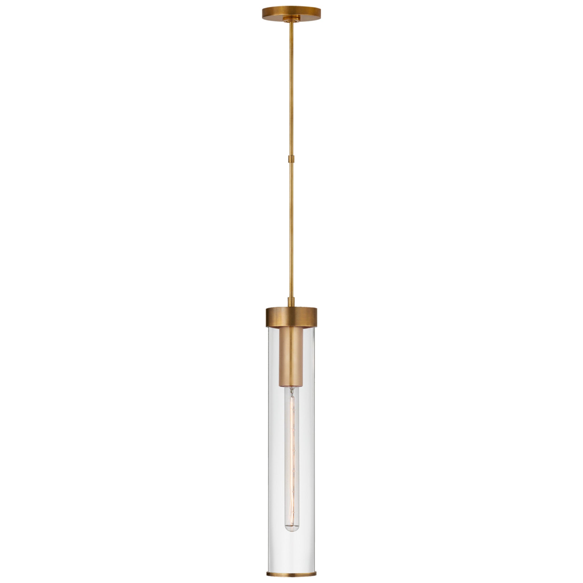 Kelly Wearstler Liaison Long Pendant in Antique-Burnished Brass with Clear Glass