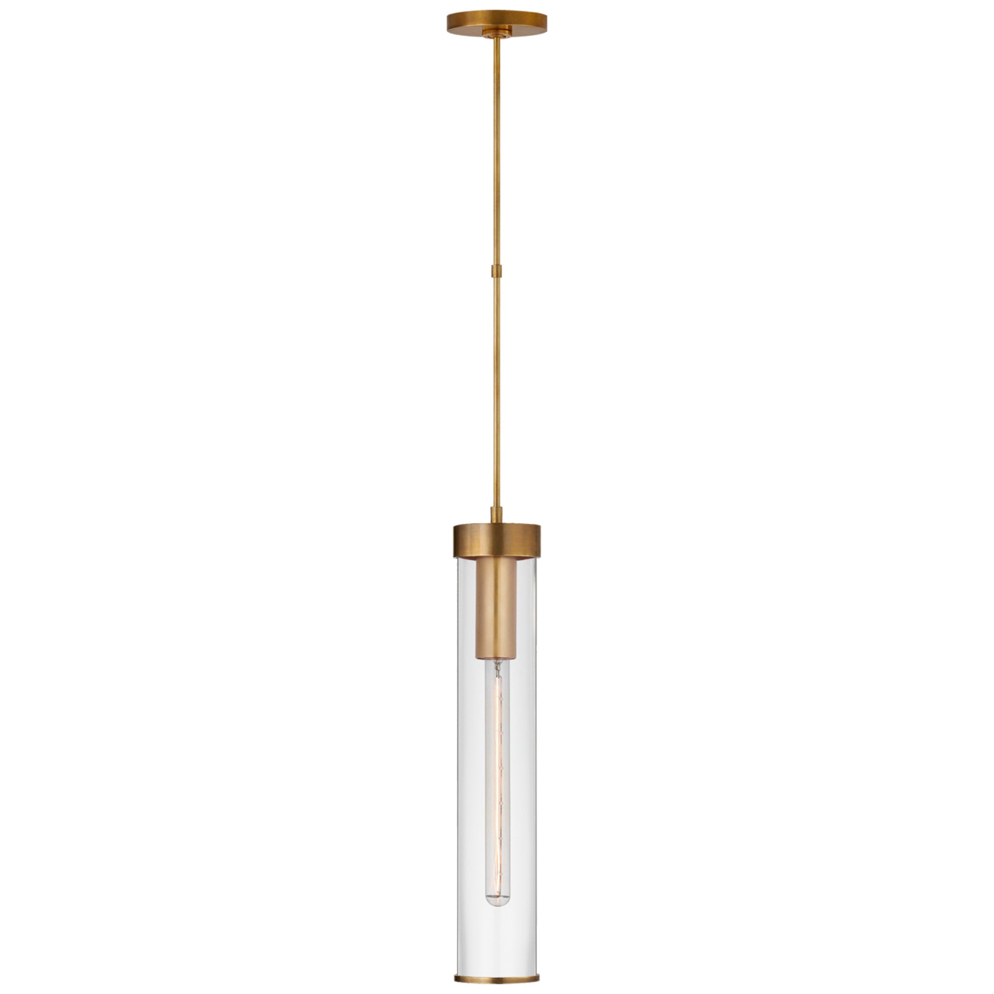 Kelly Wearstler Liaison Long Pendant in Antique-Burnished Brass with Clear Glass Ceiling Light W3.5"