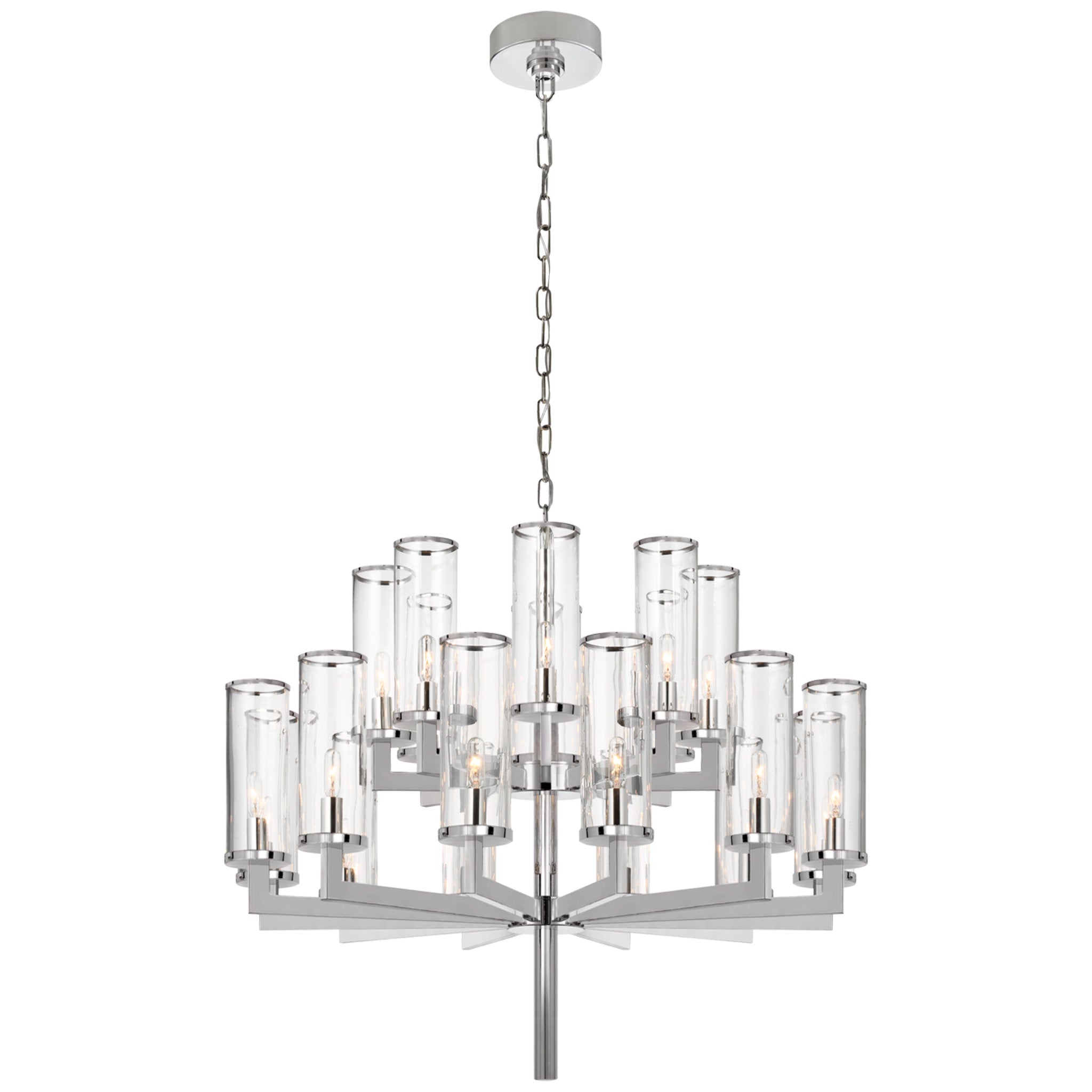 Kelly Wearstler Liaison Double Tier Chandelier in Polished Nickel with Clear Glass Ceiling Light W34"