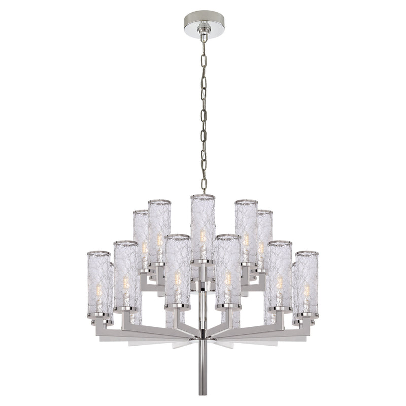 Kelly Wearstler Liaison Double Tier Chandelier in Polished Nickel with Crackle Glass